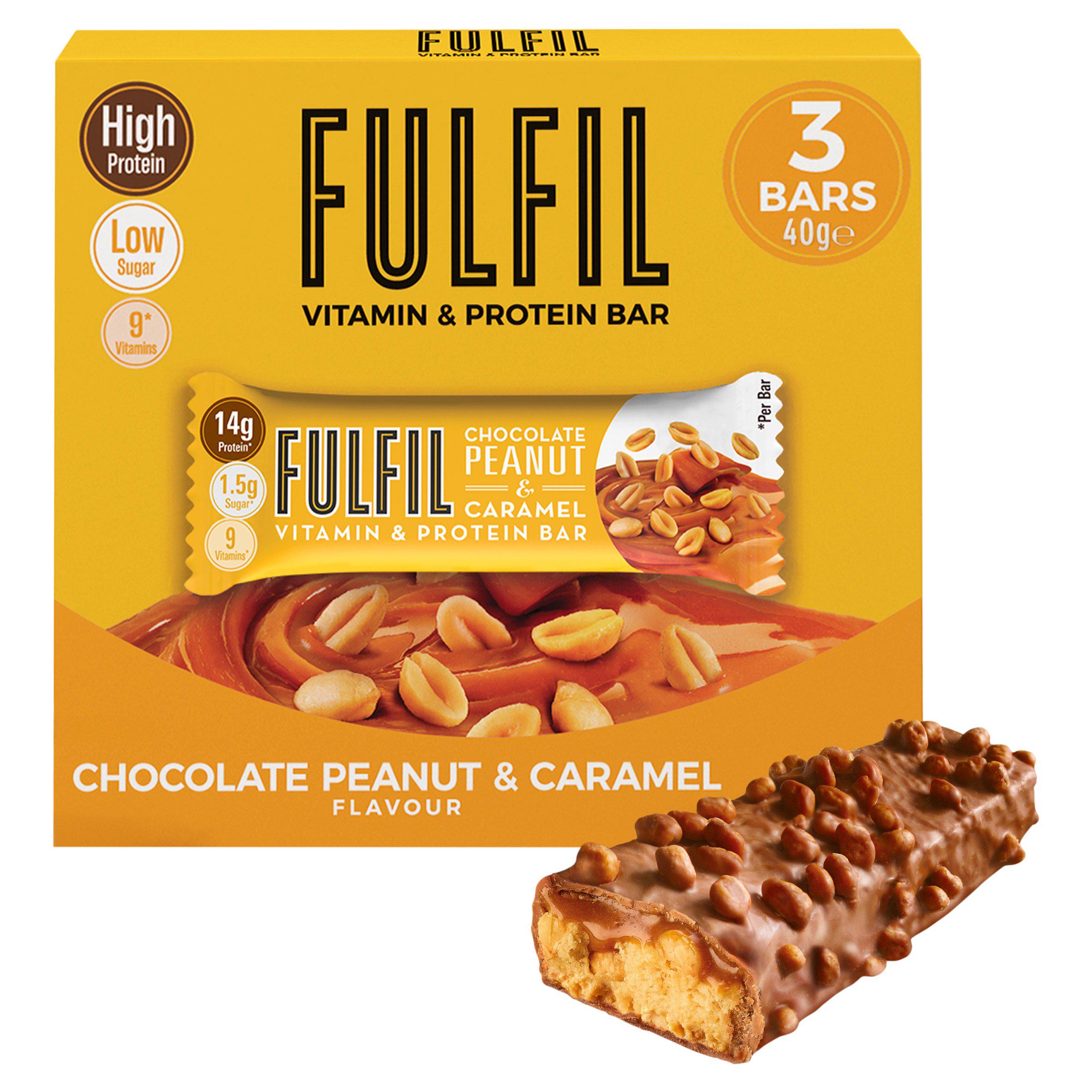 FULFIL Chocolate Peanut & Caramel Flavour Vitamin & Protein Bar 3x40g