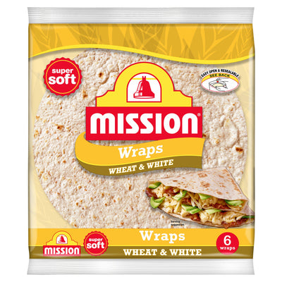 Sainsburys Mission Wheat & White Wraps 6 Pack 367g- Buy online at McGrocer