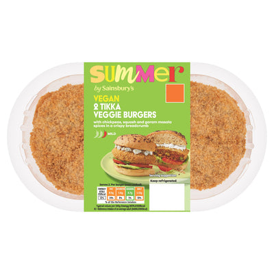Sainsburys Sainsbury's Summer Vegan Tikka Veggie Burgers x2 216g- Buy online at McGrocer