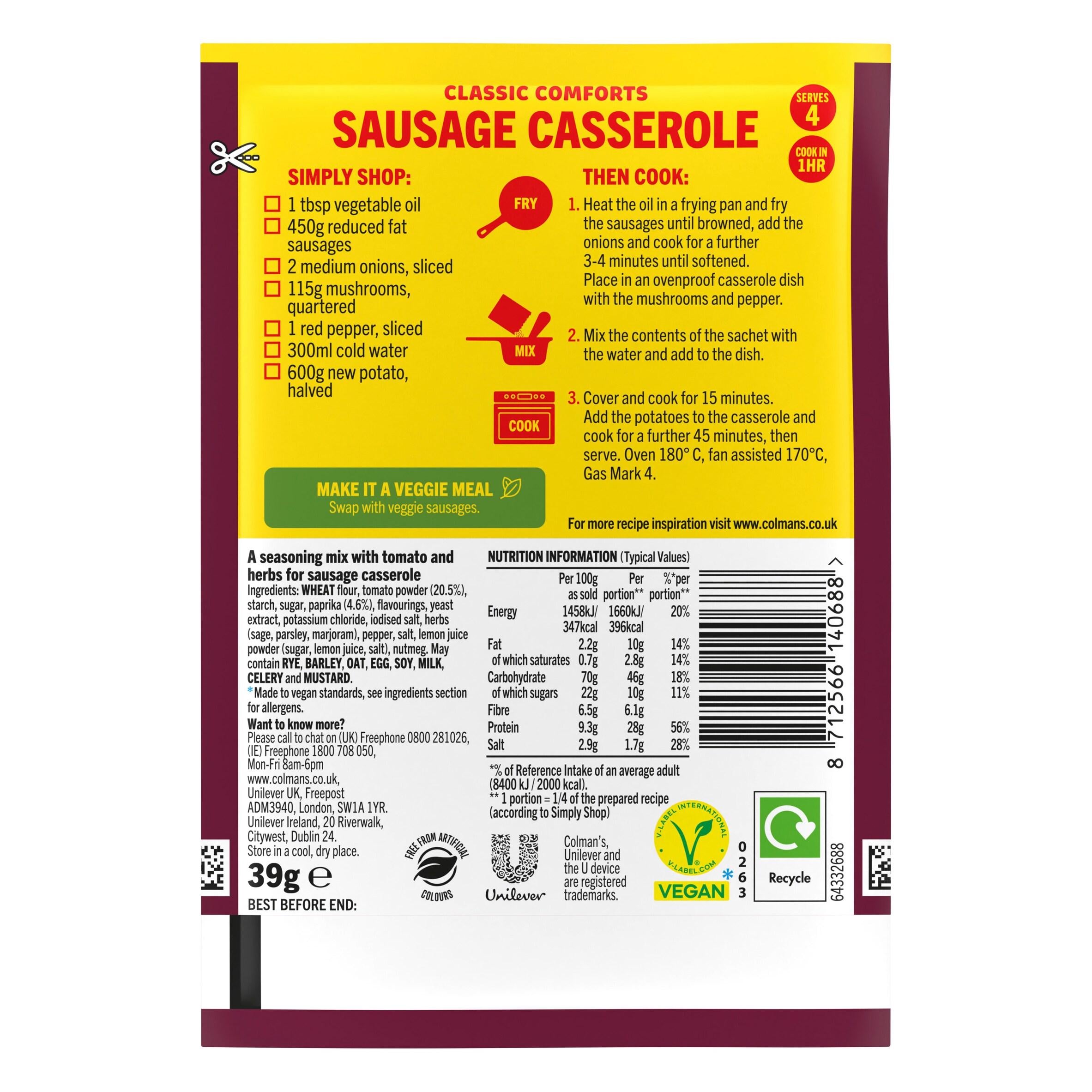 Colman's Sausage Casserole Recipe Mix 39g (British brand)