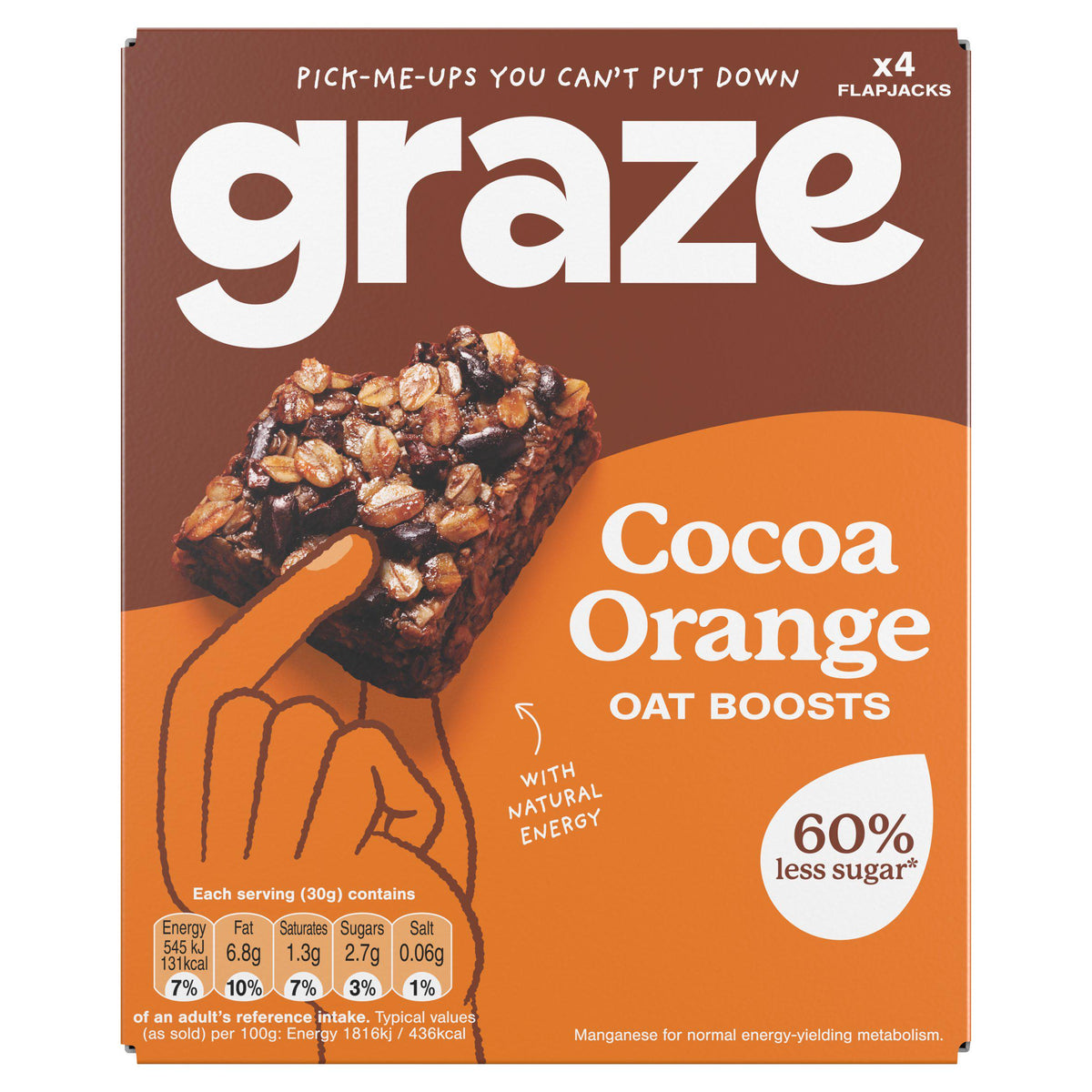 Graze Cocoa & Orange Oat Boost Flapjacks 4x30g - British product