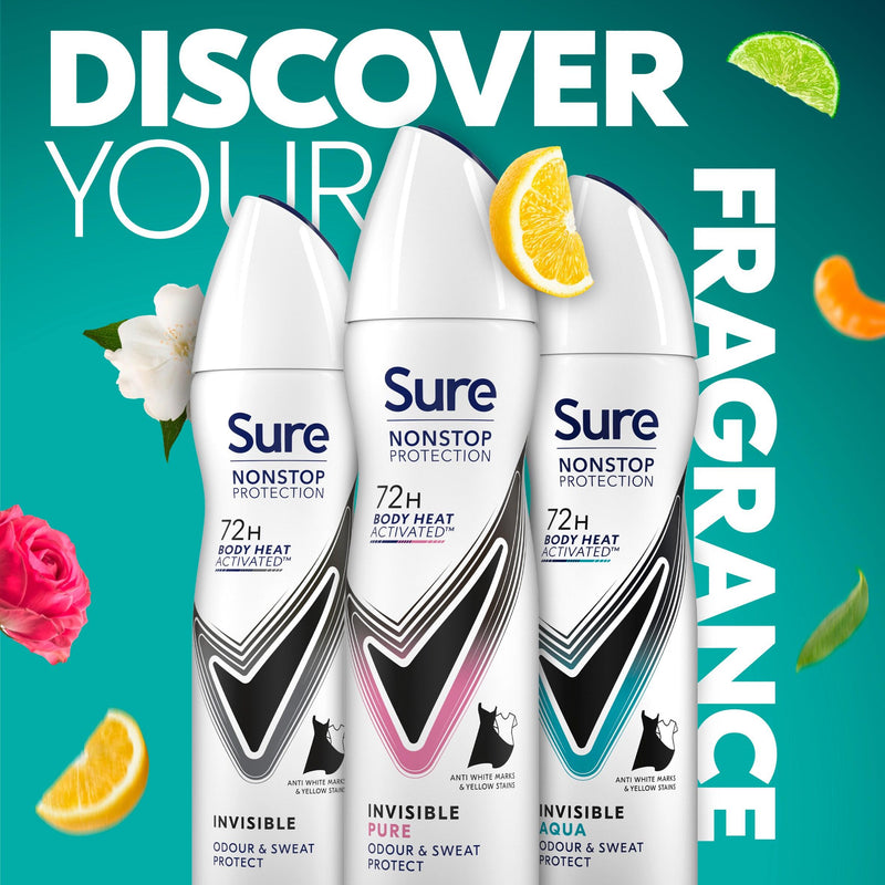 Sure Invisible Pure antiperspirant deodorant spray 150ml, imported from the UK