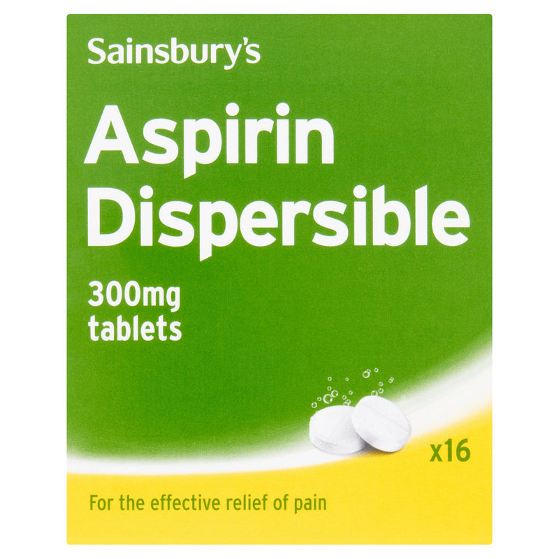 Sainsbury's dispersible aspirin tablets 300mg 16 pack (British brand)
