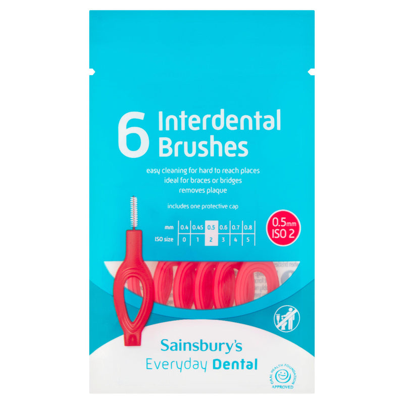 Sainsbury's interdental brush 0.5mm ISO 2 Red x6, imported from the UK