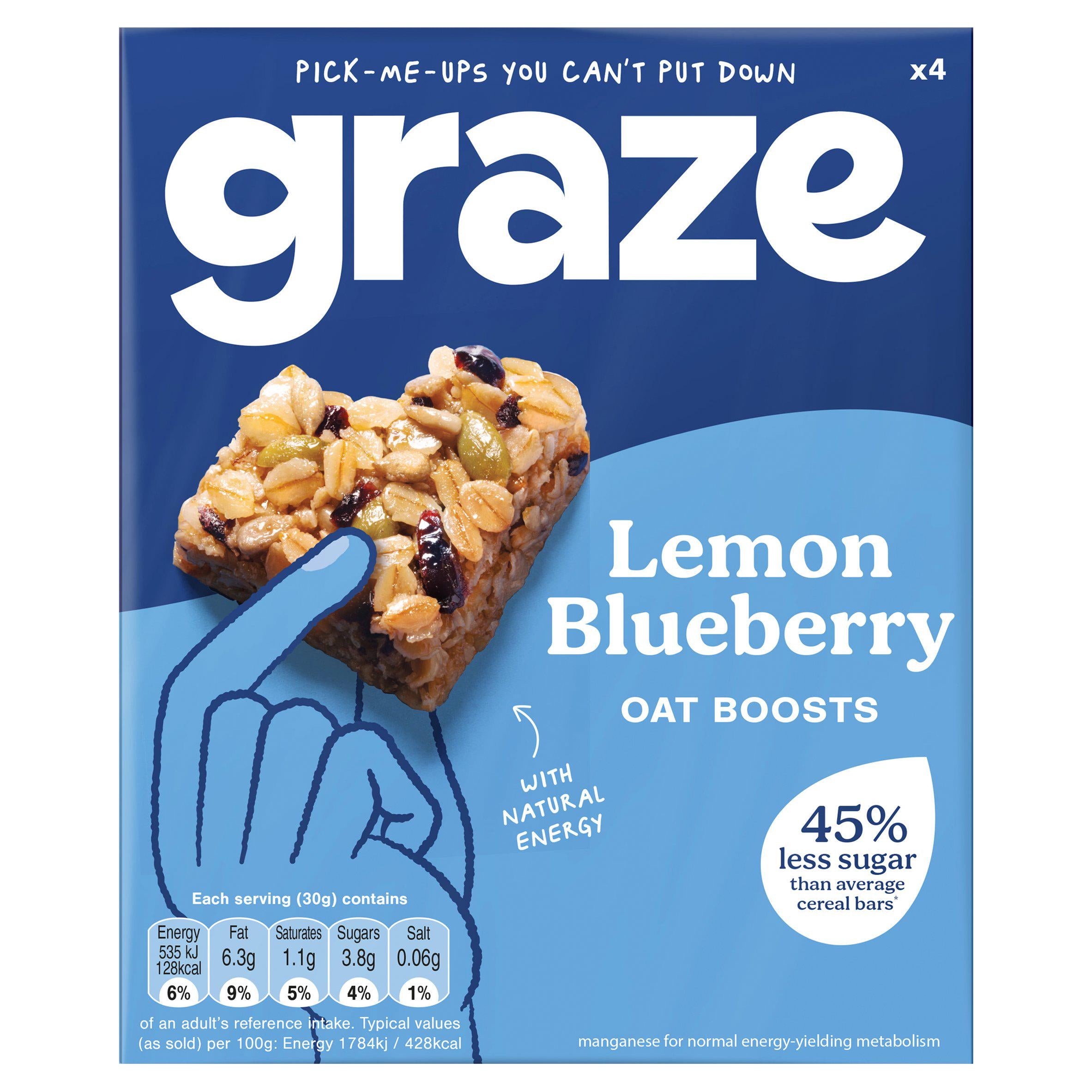 Graze lemon blueberry oat boost flapjack bars 4x30g (British brand)