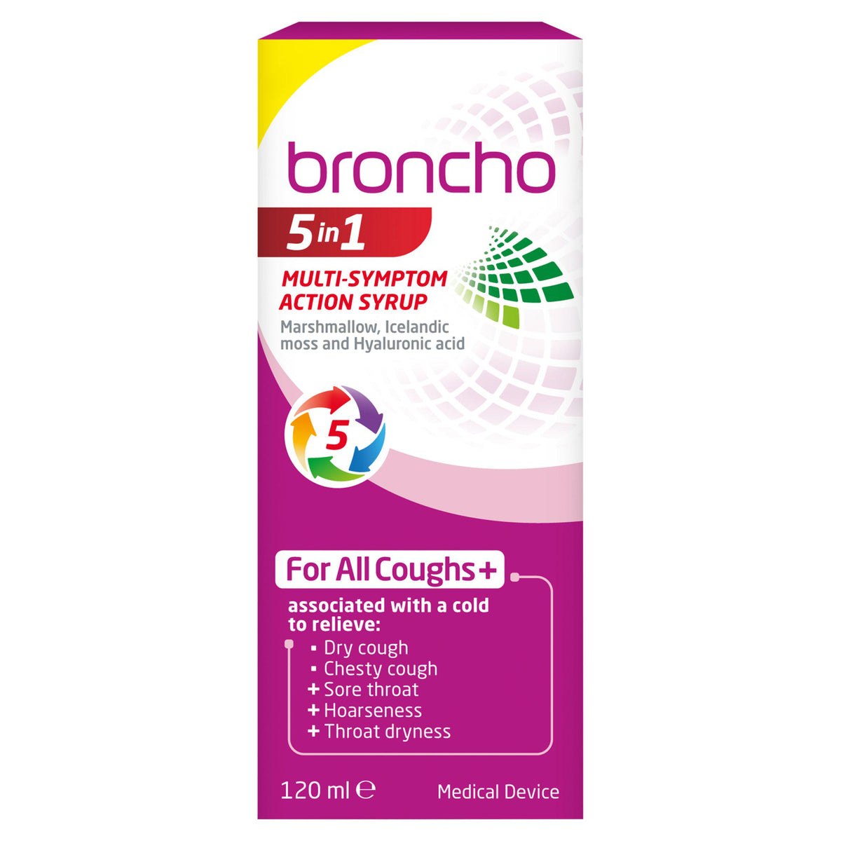 Broncho cough syrup 5in1 multi-symptom 120ml, imported from the UK