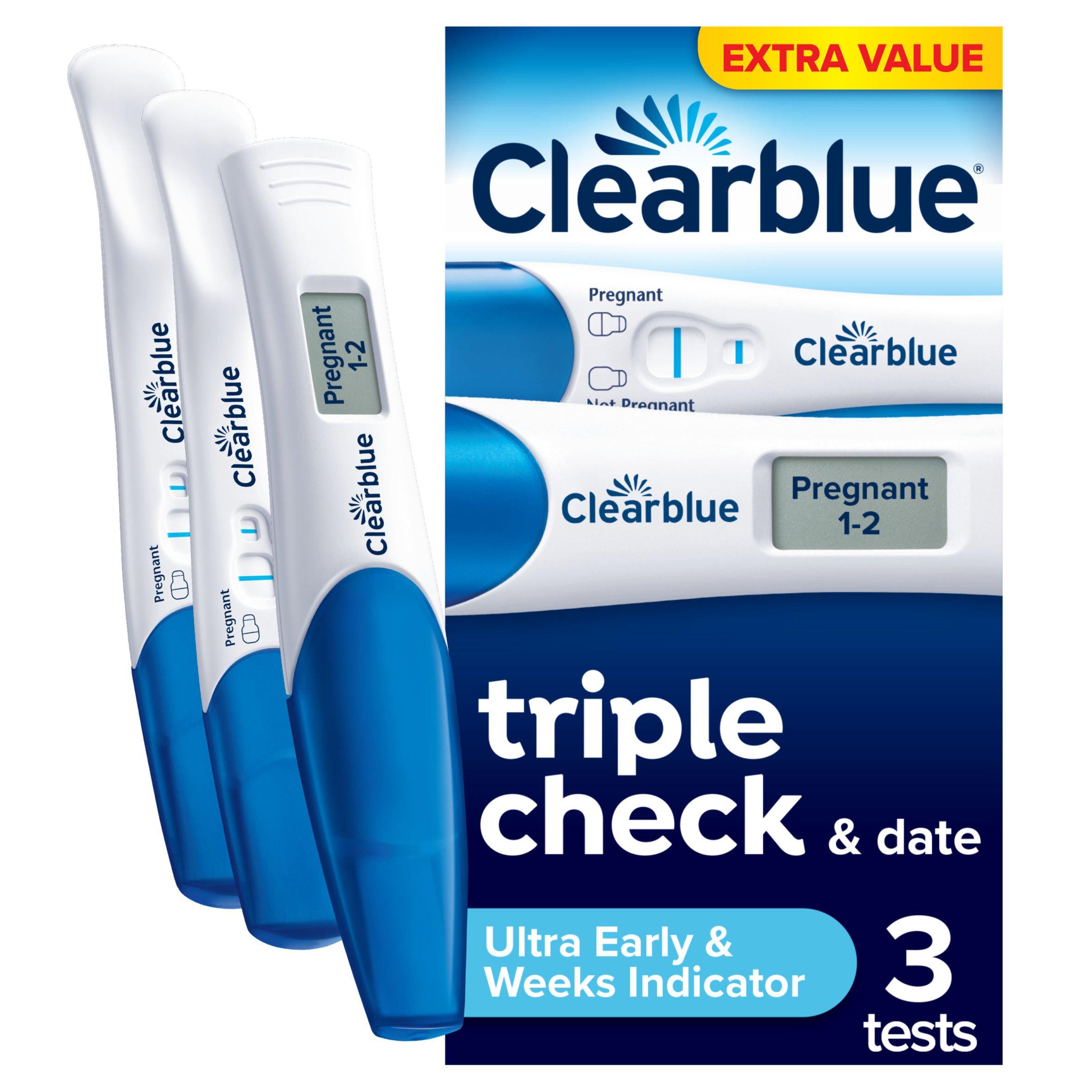 Clearblue pregnancy test Triple Check & Date 3 pack, imported from the UK