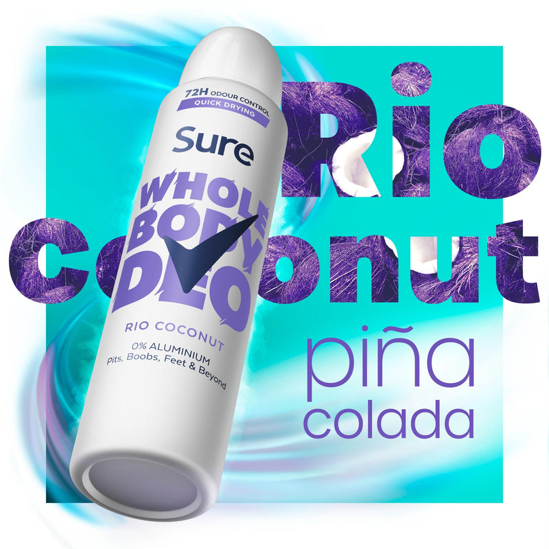 Sure whole body deodorant spray Rio Coconut 150ml (British brand)