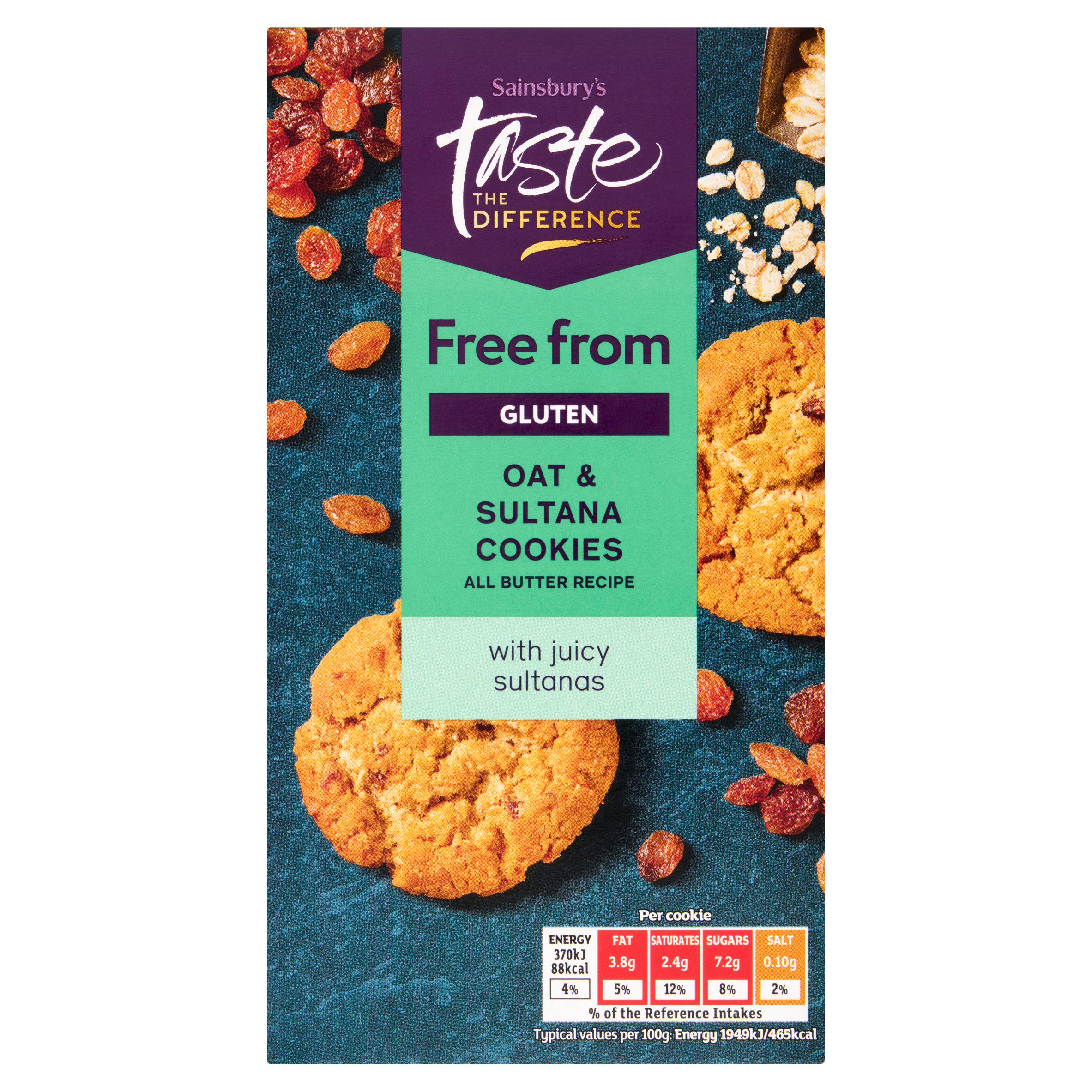 Sainsbury's Free From Oat & Sultana Cookies 150g, imported from the UK