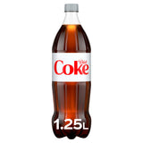 Diet Coke low calorie cola 1.25L bottle, imported from the UK