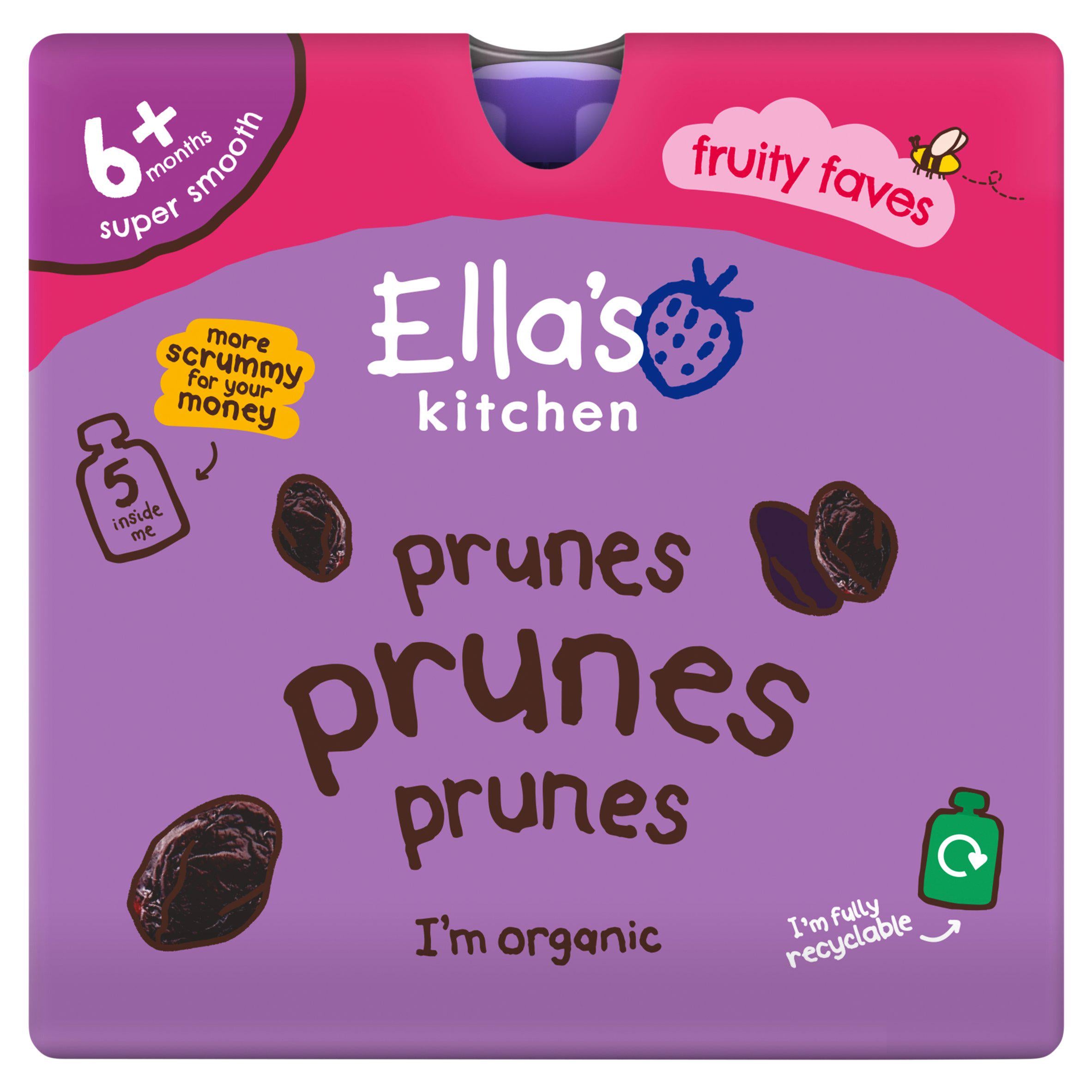 Ella's Kitchen organic prune baby food pouches 5x70g - British product