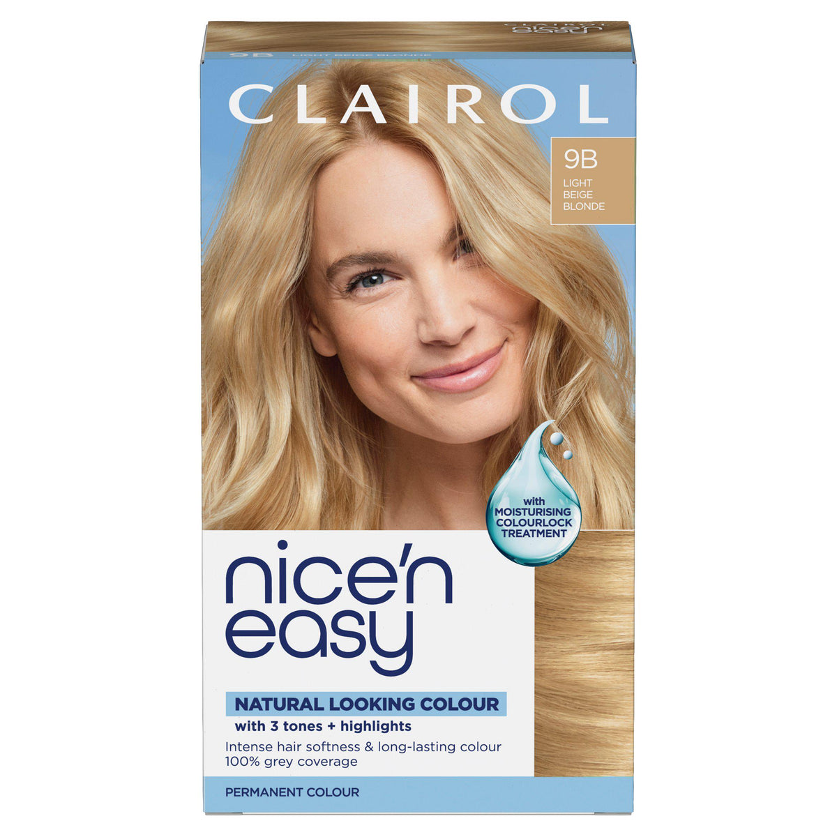 Clairol Nice'N Easy Light Beige Blonde 9B permanent hair dye (British brand)