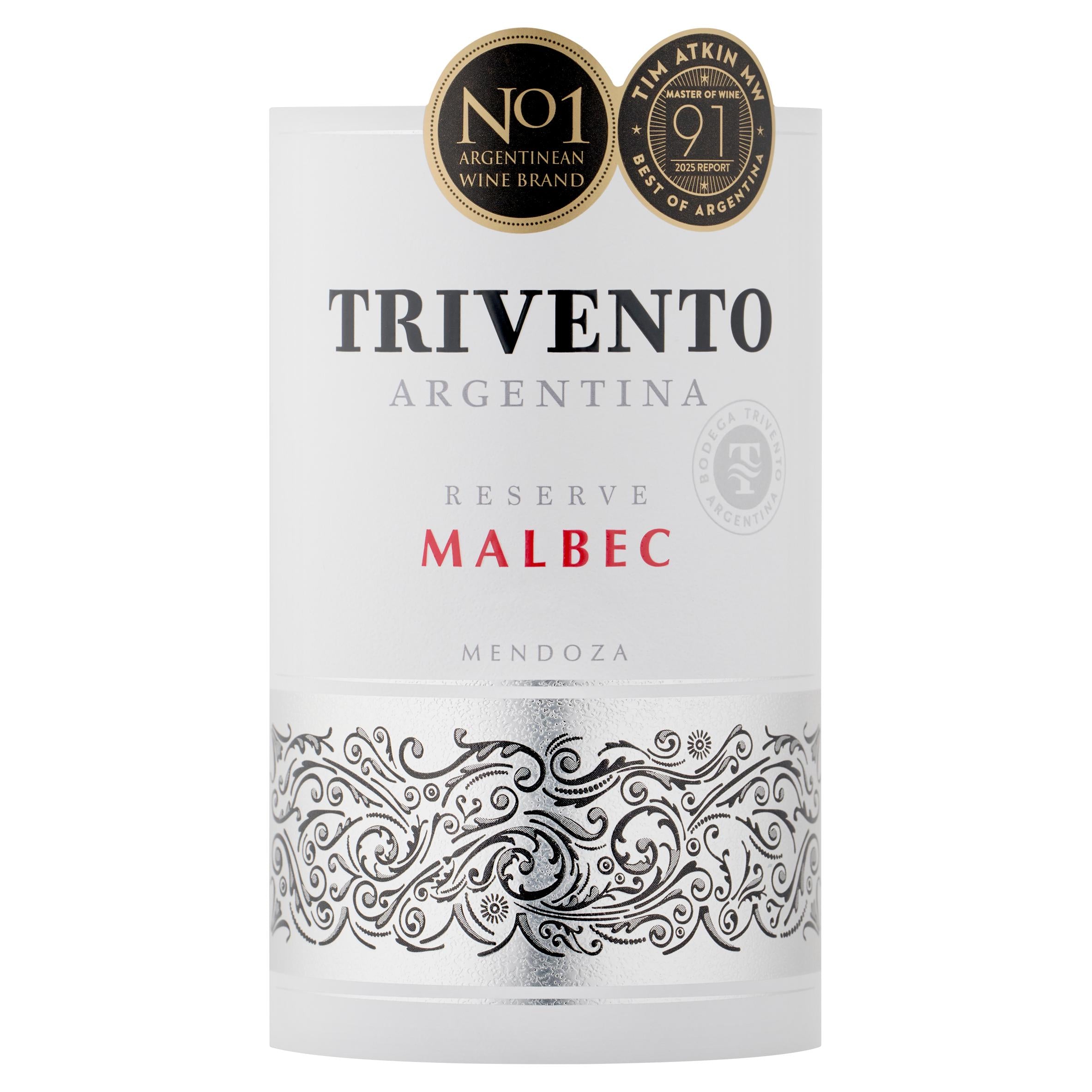 Trivento Malbec Reserve red wine 75cl, imported from the UK
