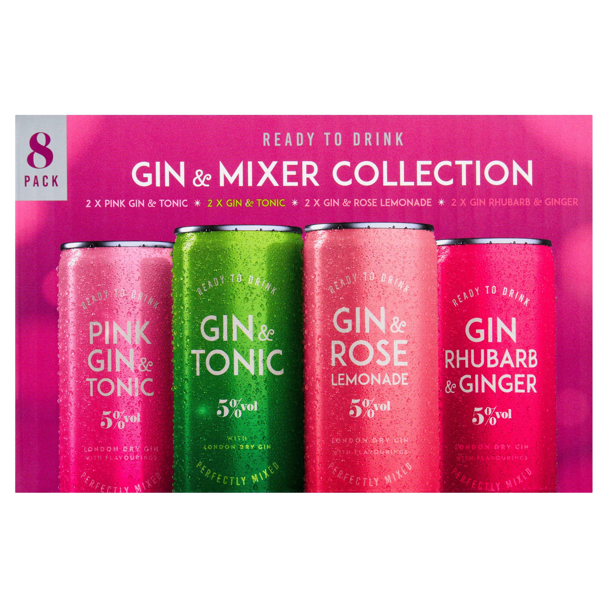 Gin & Mixer Collection premixed gin cocktails 8 x 250ml, imported from the UK