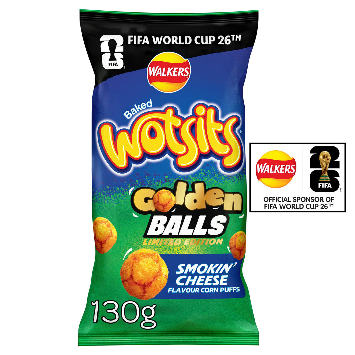 Walkers Wotsits Golden Balls smokin cheese puffs 130g, imported from the UK