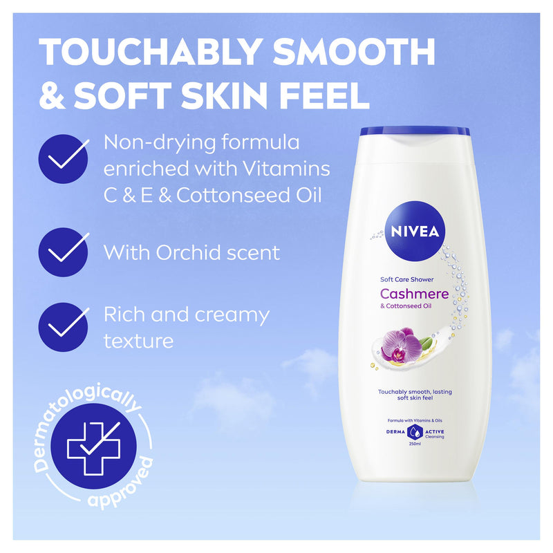 Nivea Cashmere Cotton Seed Oil shower cream 250ml, imported from the UK