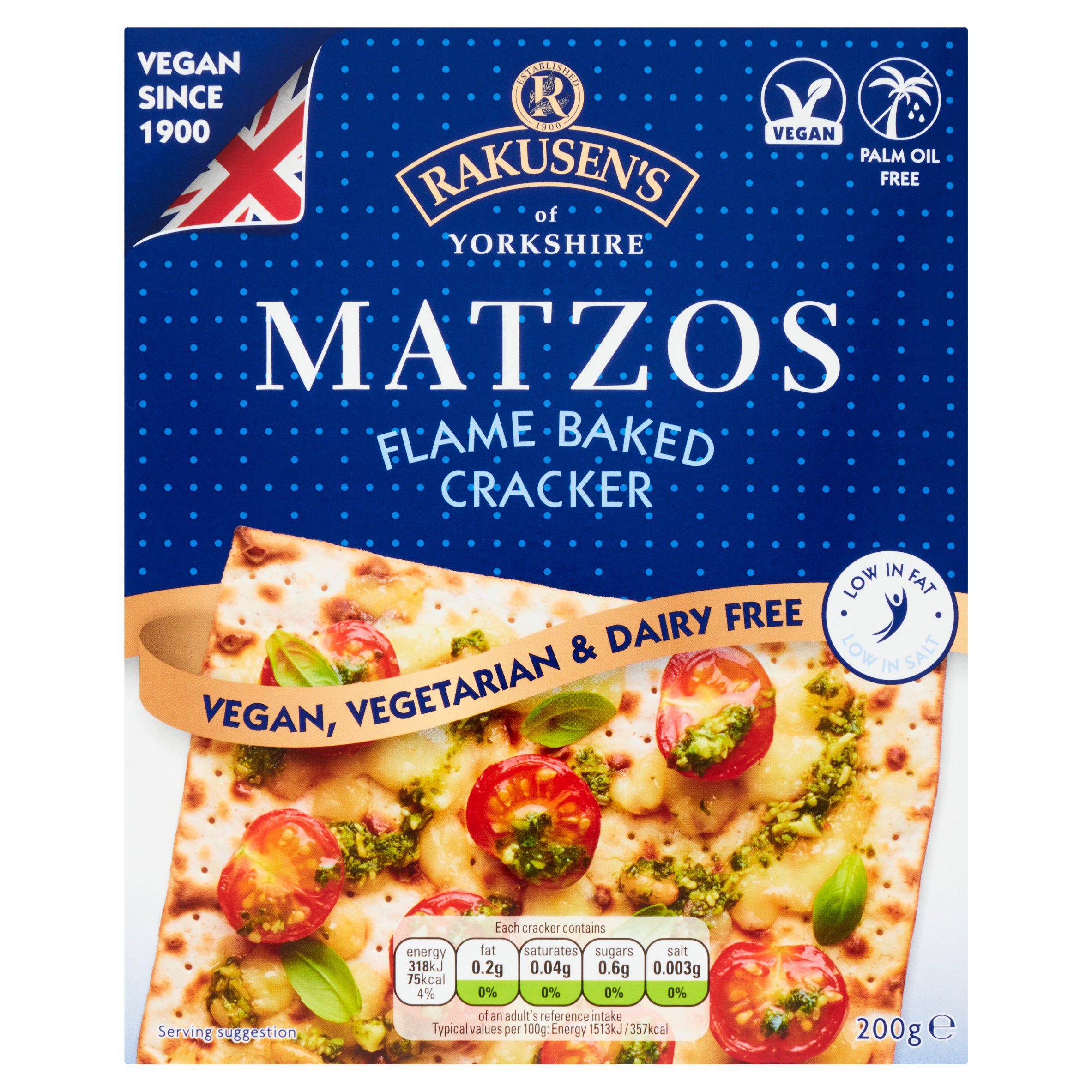 Rakusen's Matzos flame baked crackers 200g, UK version