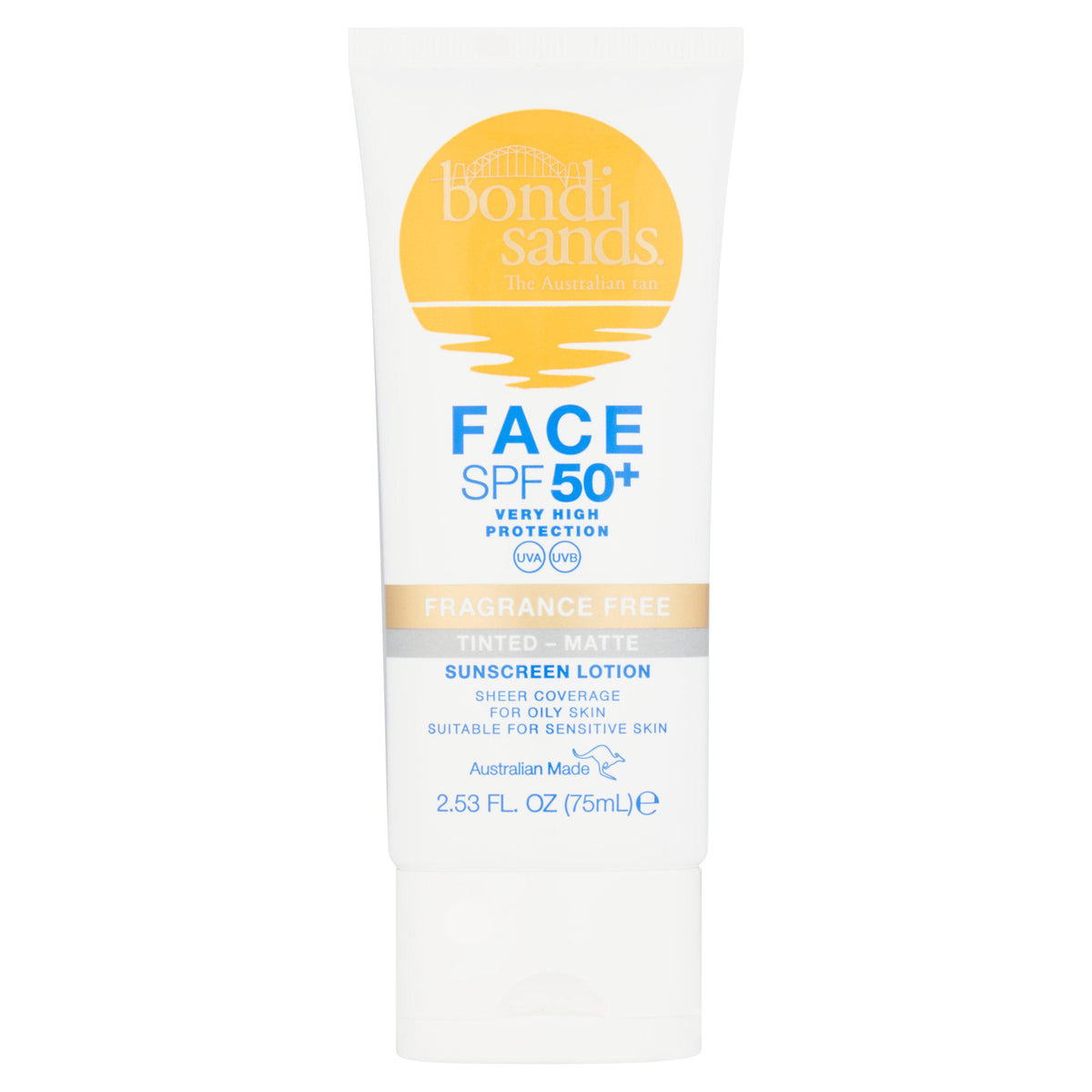Bondi Sands face sunscreen SPF 50+ tinted matte 75ml (British brand)