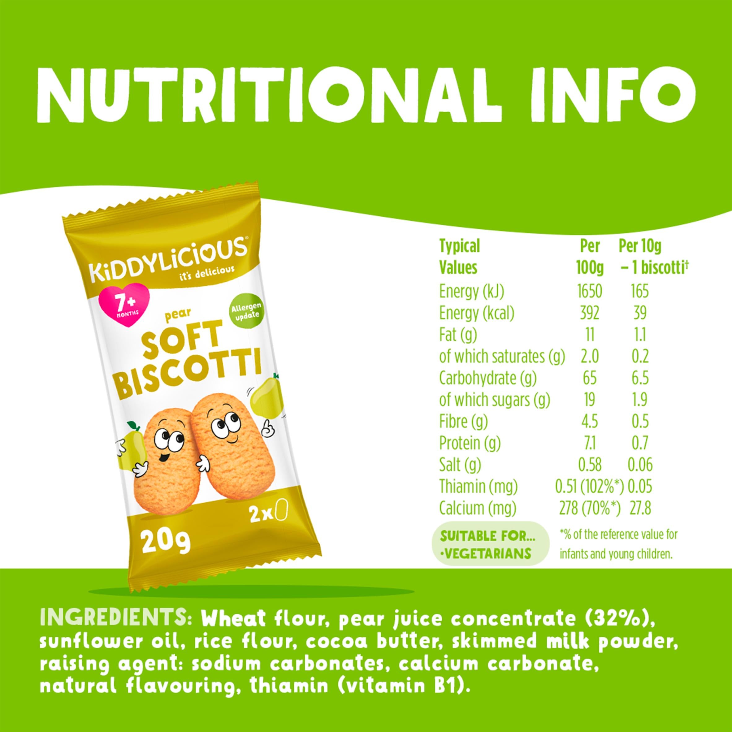 Kiddylicious pear soft biscotti baby snack 6x20g, UK version