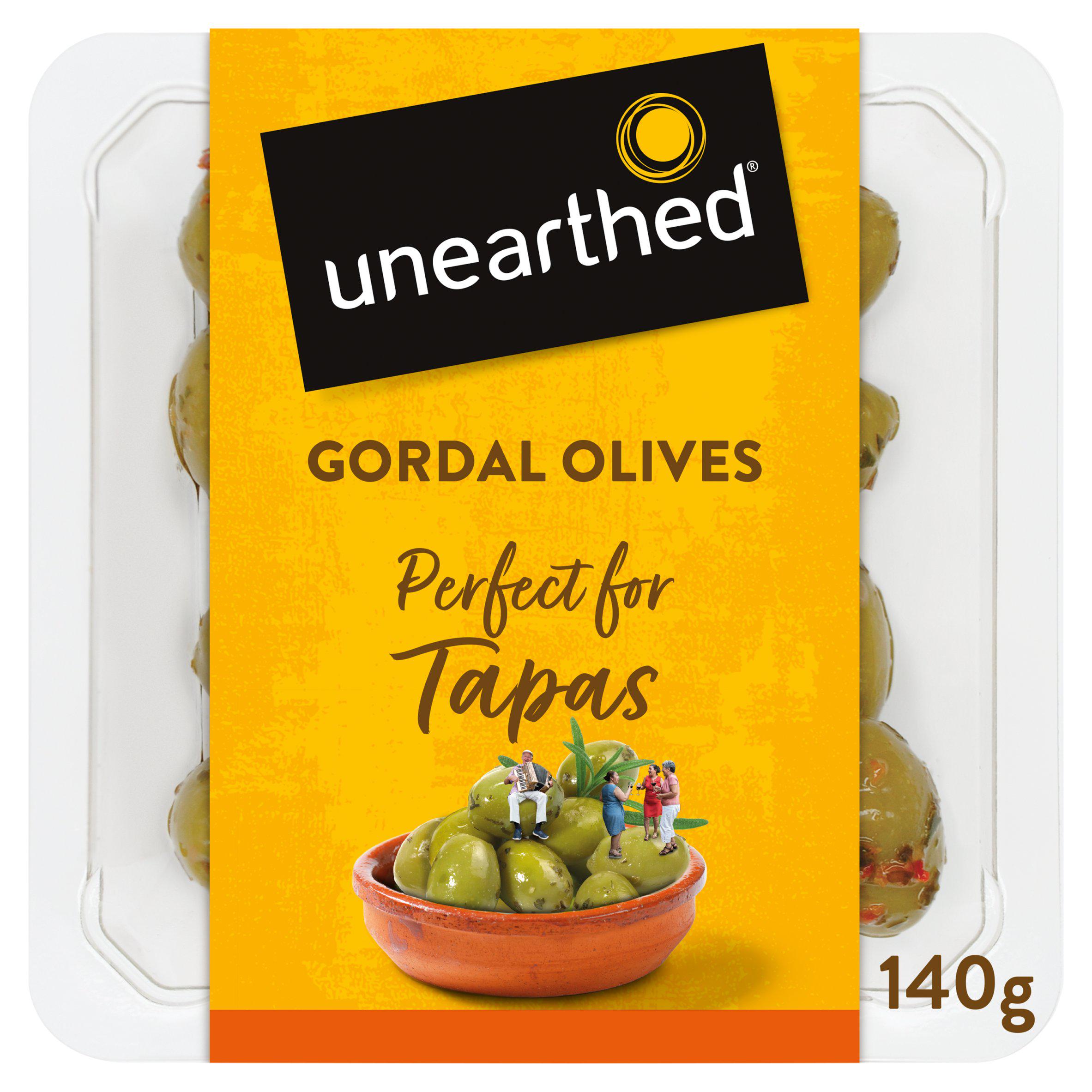 Unearthed Gordal olives stone-in marinated 140g, UK version