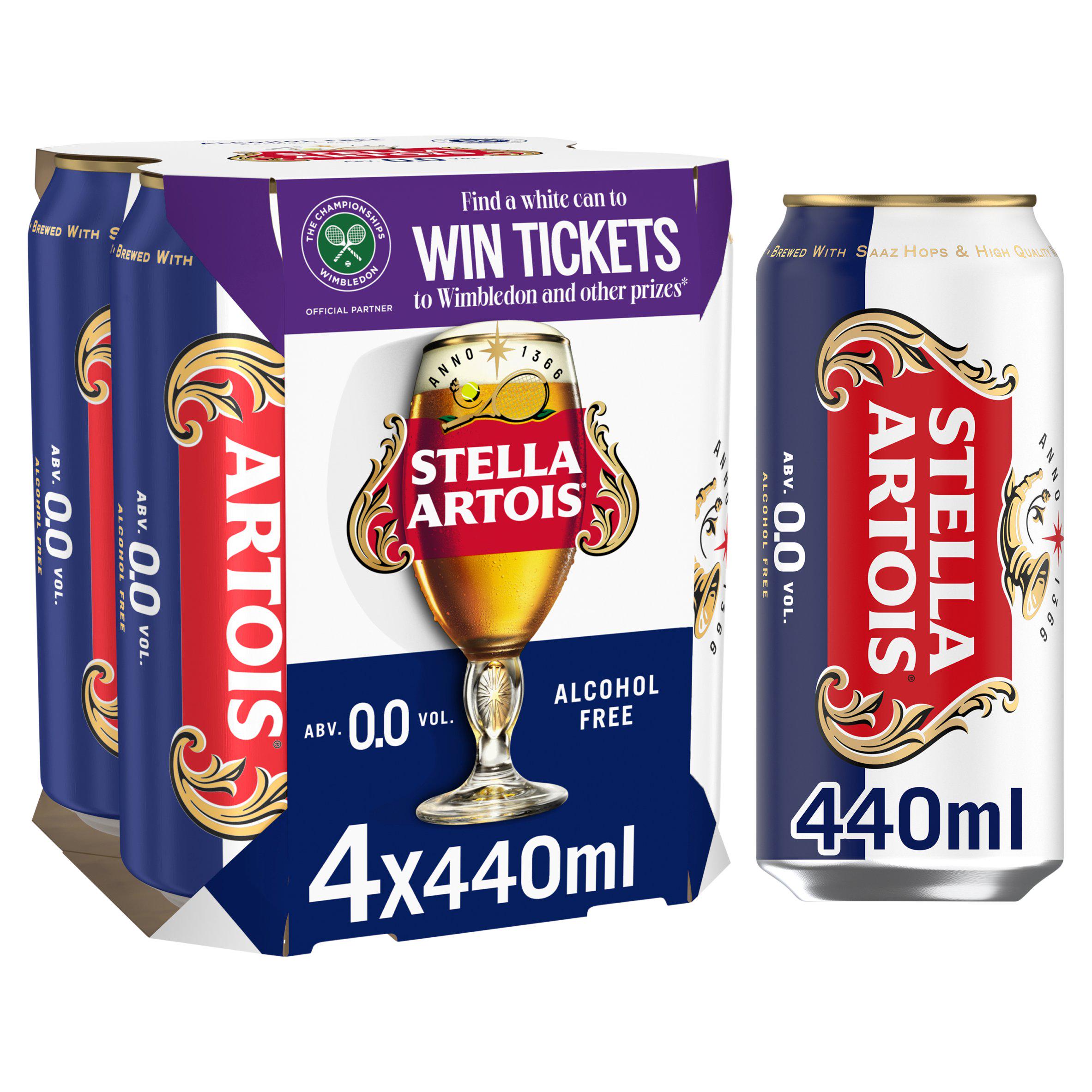 Stella Artois 0.0% alcohol-free lager 4x440ml cans, UK version