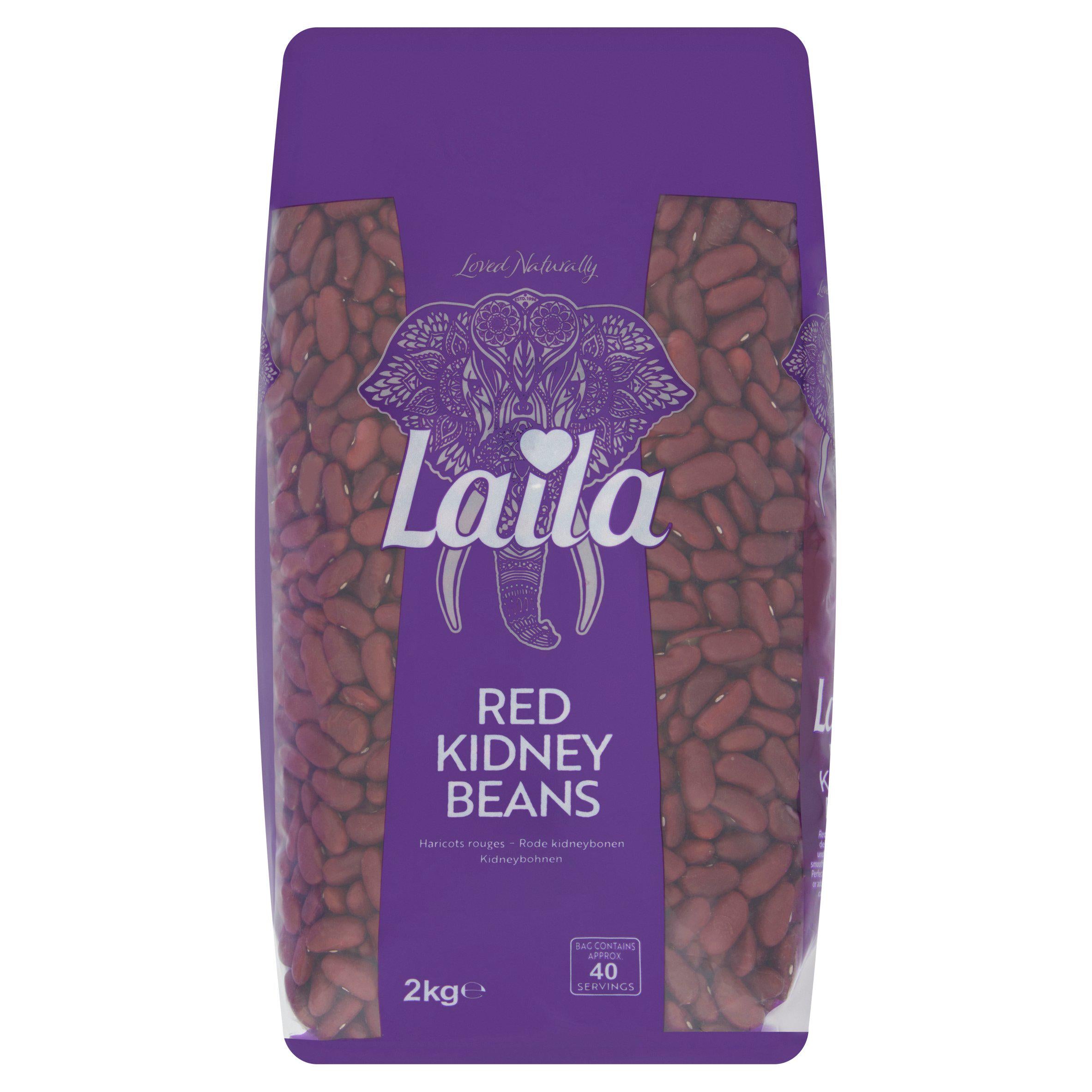 Laila Premium Red Kidney Beans Dry Whole 2kg, UK version