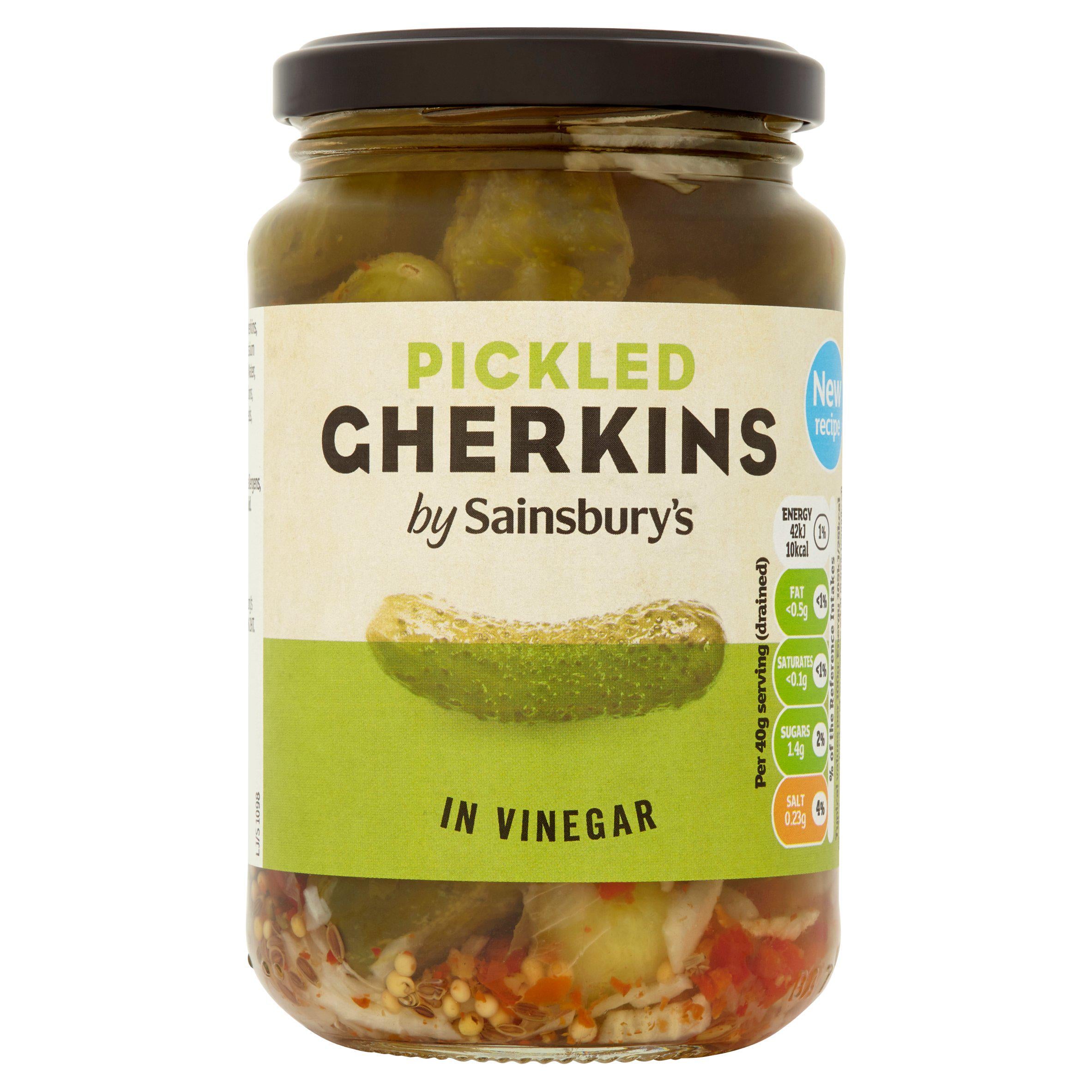 Sainsbury's pickled gherkins in vinegar 340g, UK version