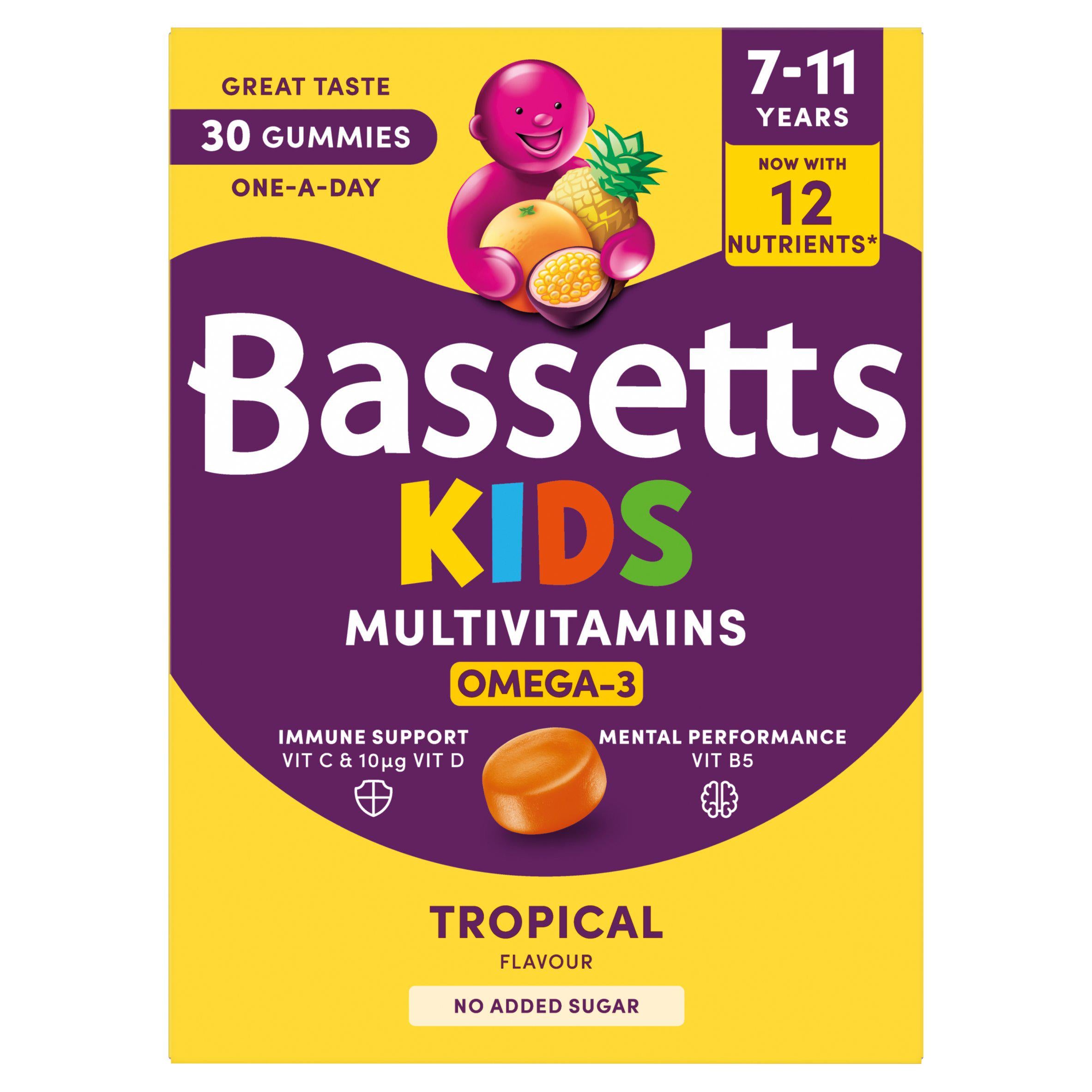 Bassetts Omega 3 tropical gummies 30 pack, imported from the UK