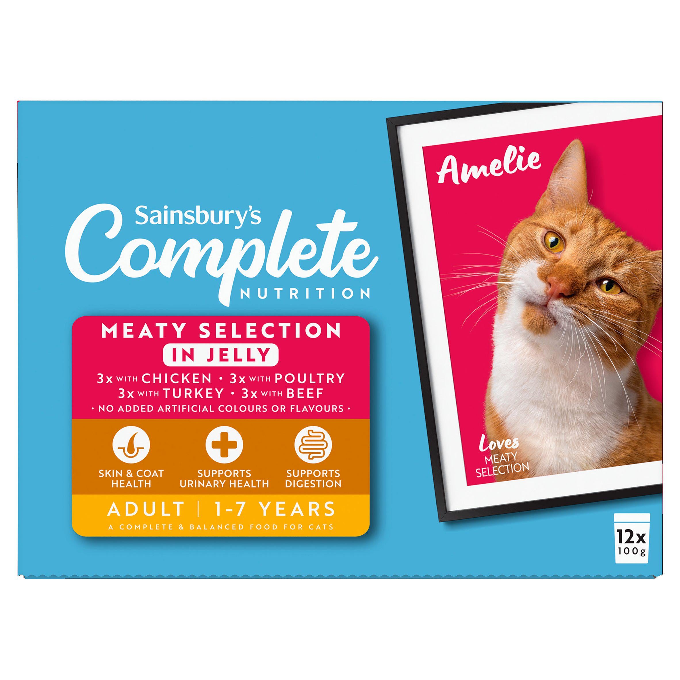 Sainsbury's cat food meat selection in jelly 12x100g, imported from the UK