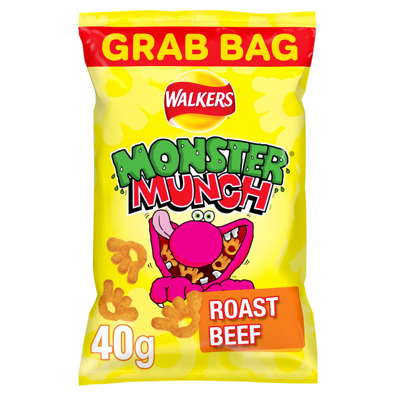 Walkers Monster Munch roast beef crisps 40g, imported from the UK