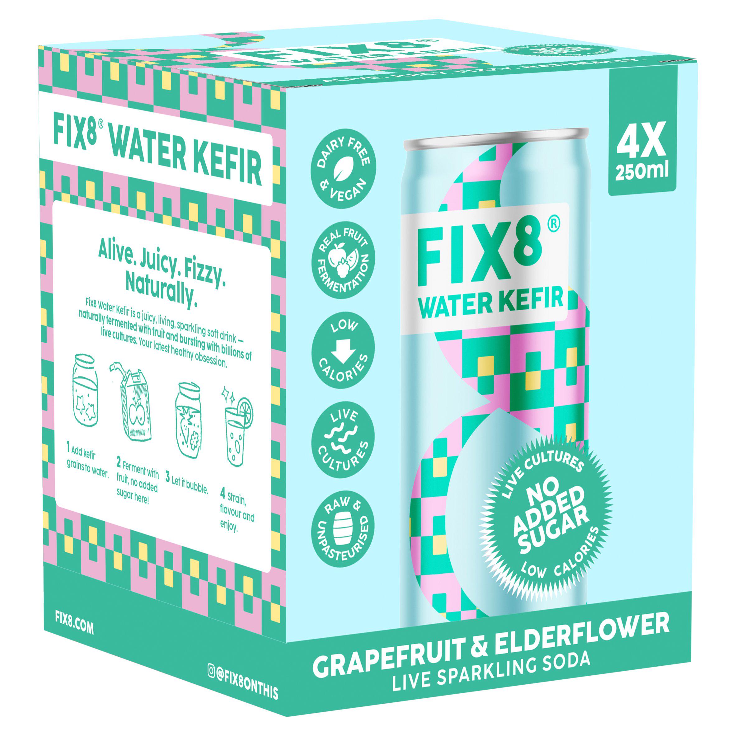 Fix8 water kefir grapefruit and elderflower 4x250ml - British product