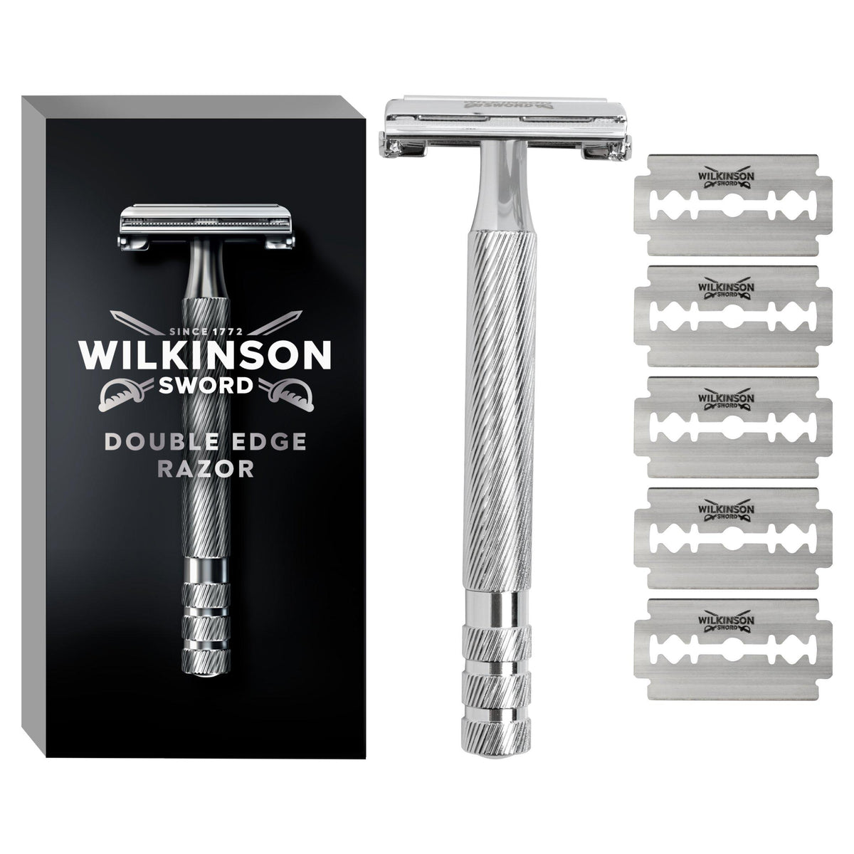 Wilkinson Sword double edge razor with 5 blade refills (British brand)