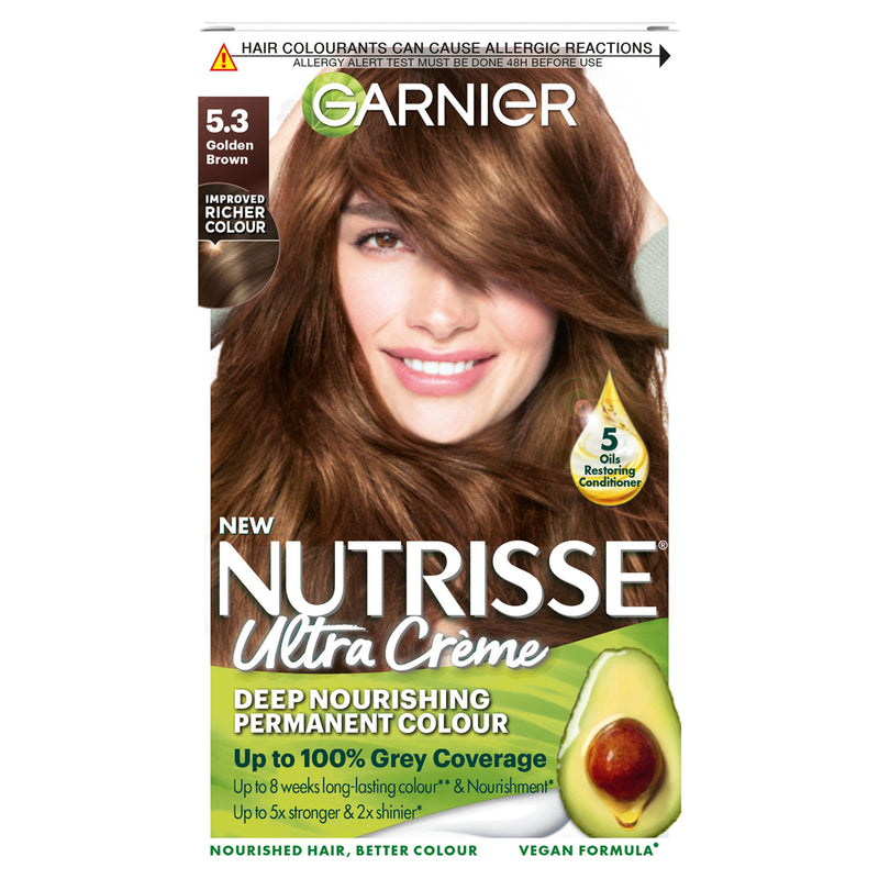 Garnier Nutrisse permanent hair dye Golden Brown 5.3, imported from the UK