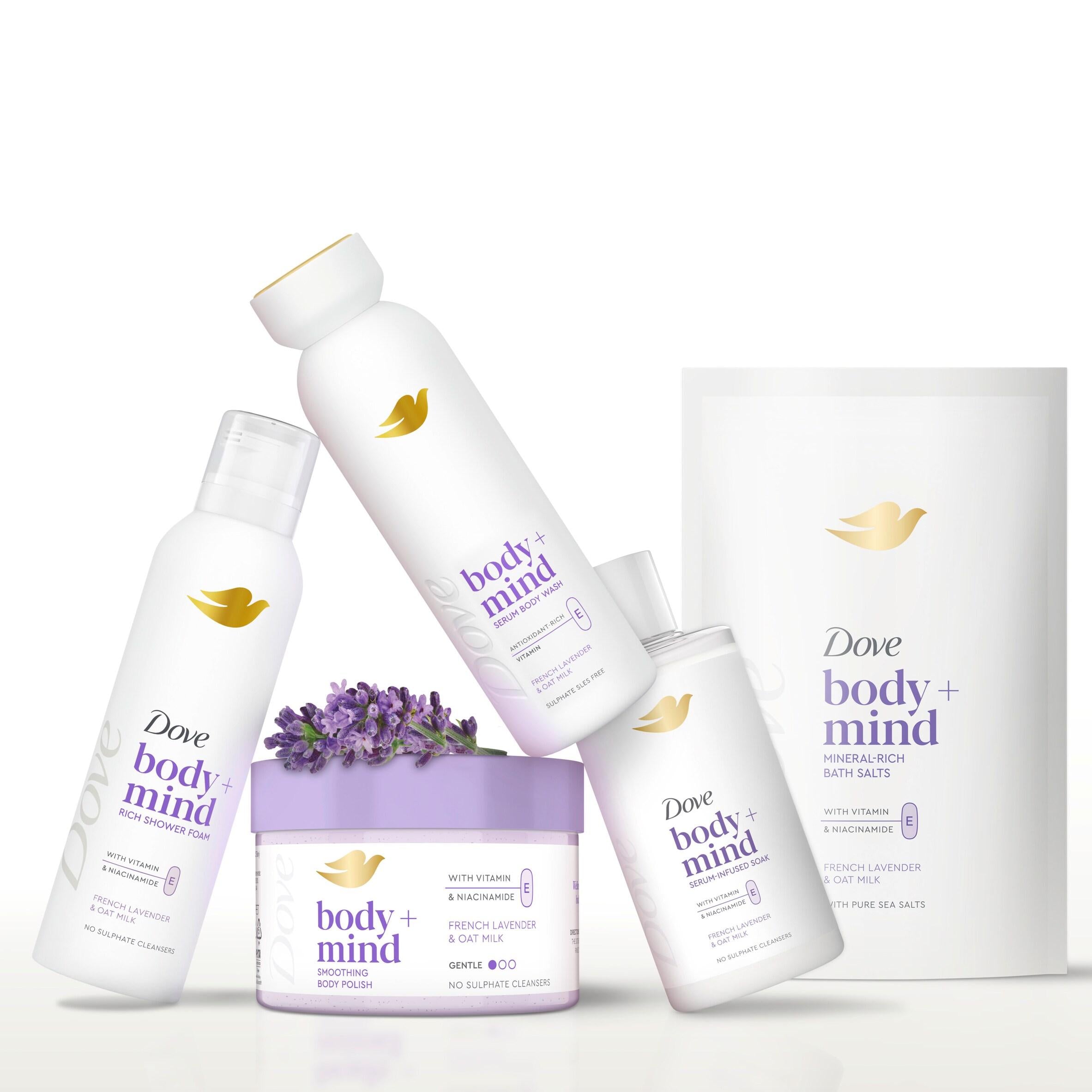Dove Body + Mind French Lavender Oat Milk serum body wash 350ml, imported from the UK