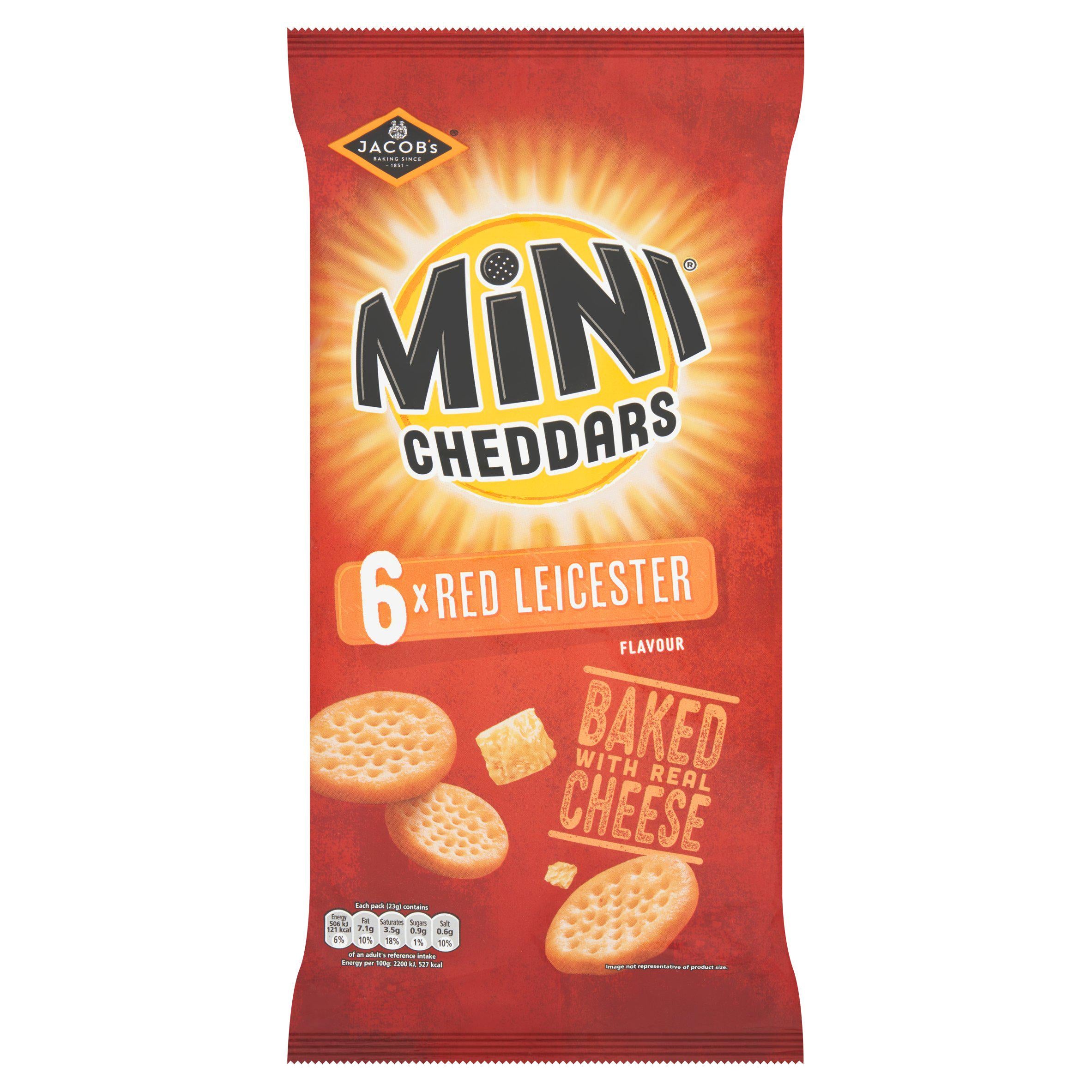 Jacob's Mini Cheddars Red Leicester multipack 6x23g, imported from the UK