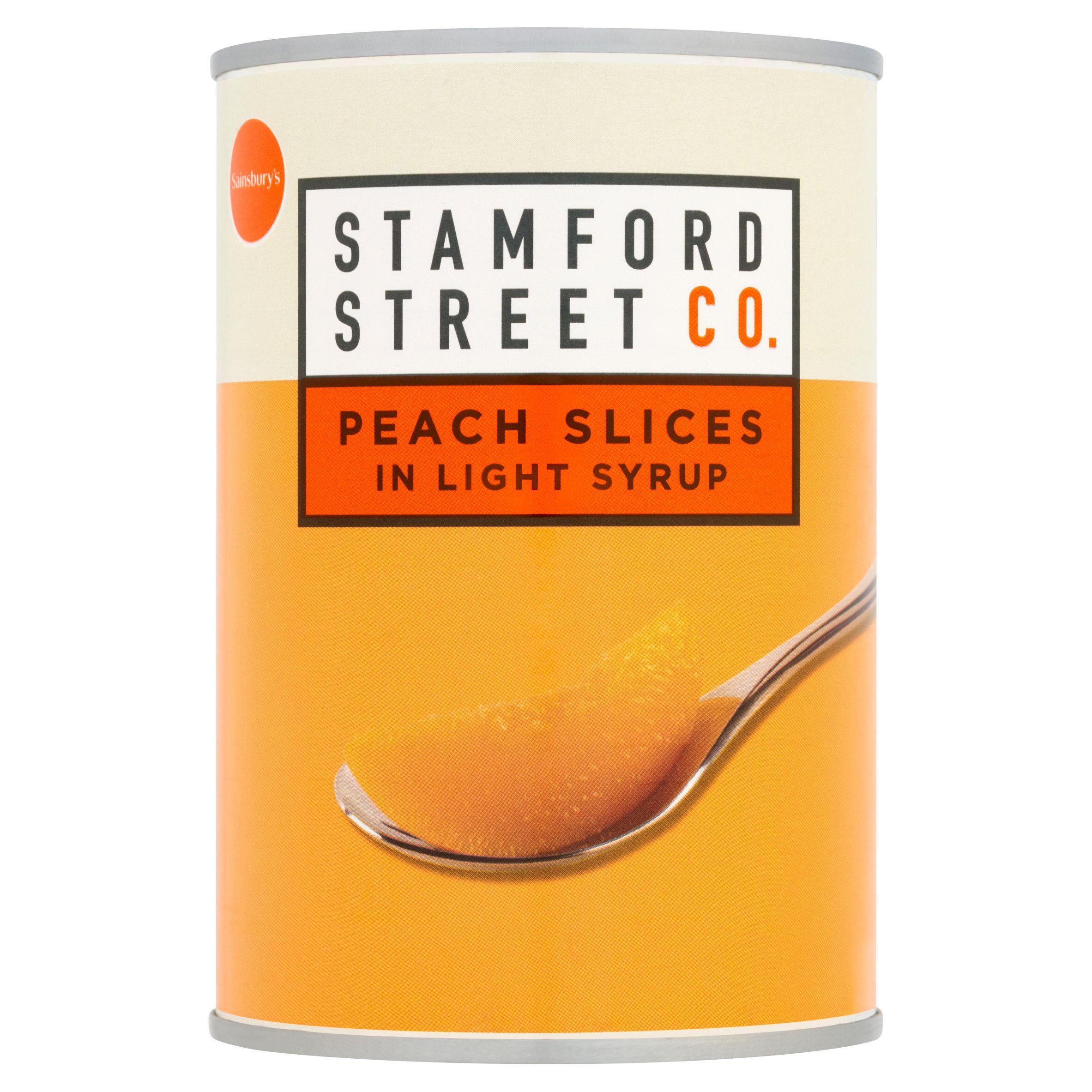 Stamford Street Co. peach slices in light syrup 411g - British product