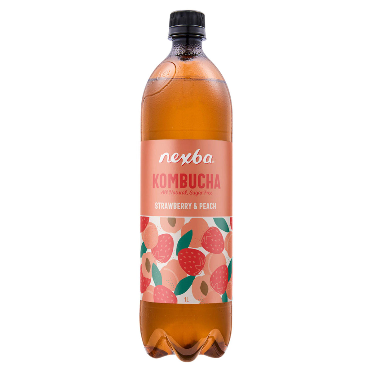 Nexba Kombucha Live Naturally Sugar Free Sparkling Probiotic Strawberry Peach 1L