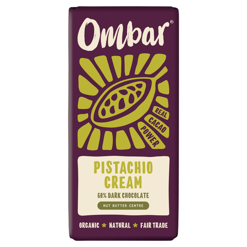 Ombar Pistachio Cream dark chocolate bar 70g - British product