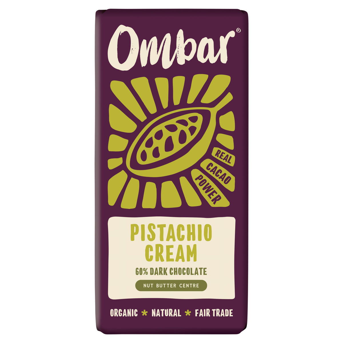 Ombar Pistachio Cream dark chocolate bar 70g - British product