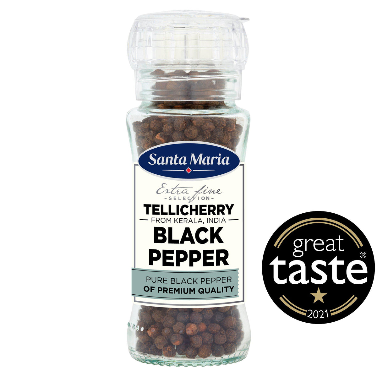 Santa Maria brand Tellicherry extra bold black pepper (British brand)