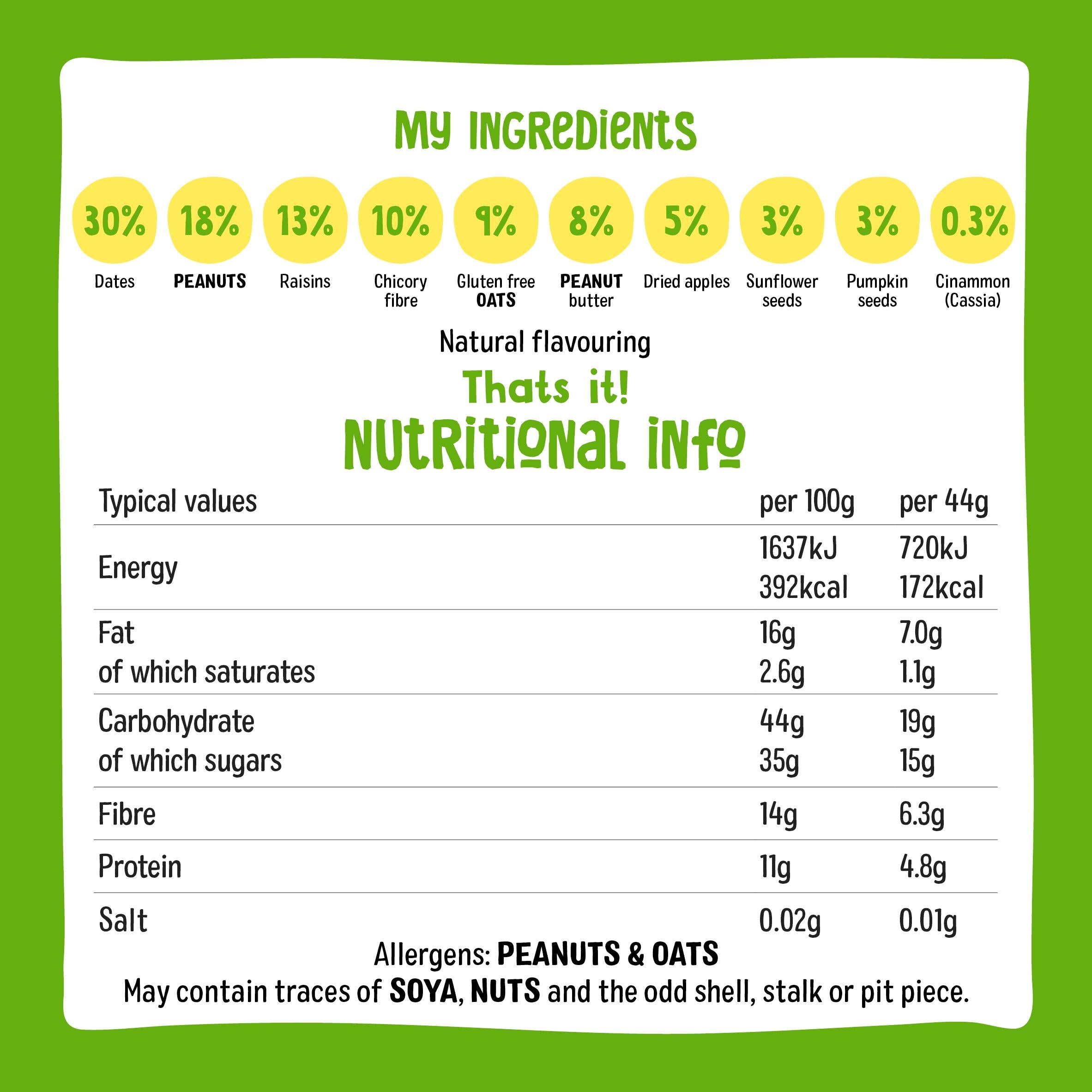 Nakd fruit and fibre bars Apple Cinnamon 3x44g, imported from the UK