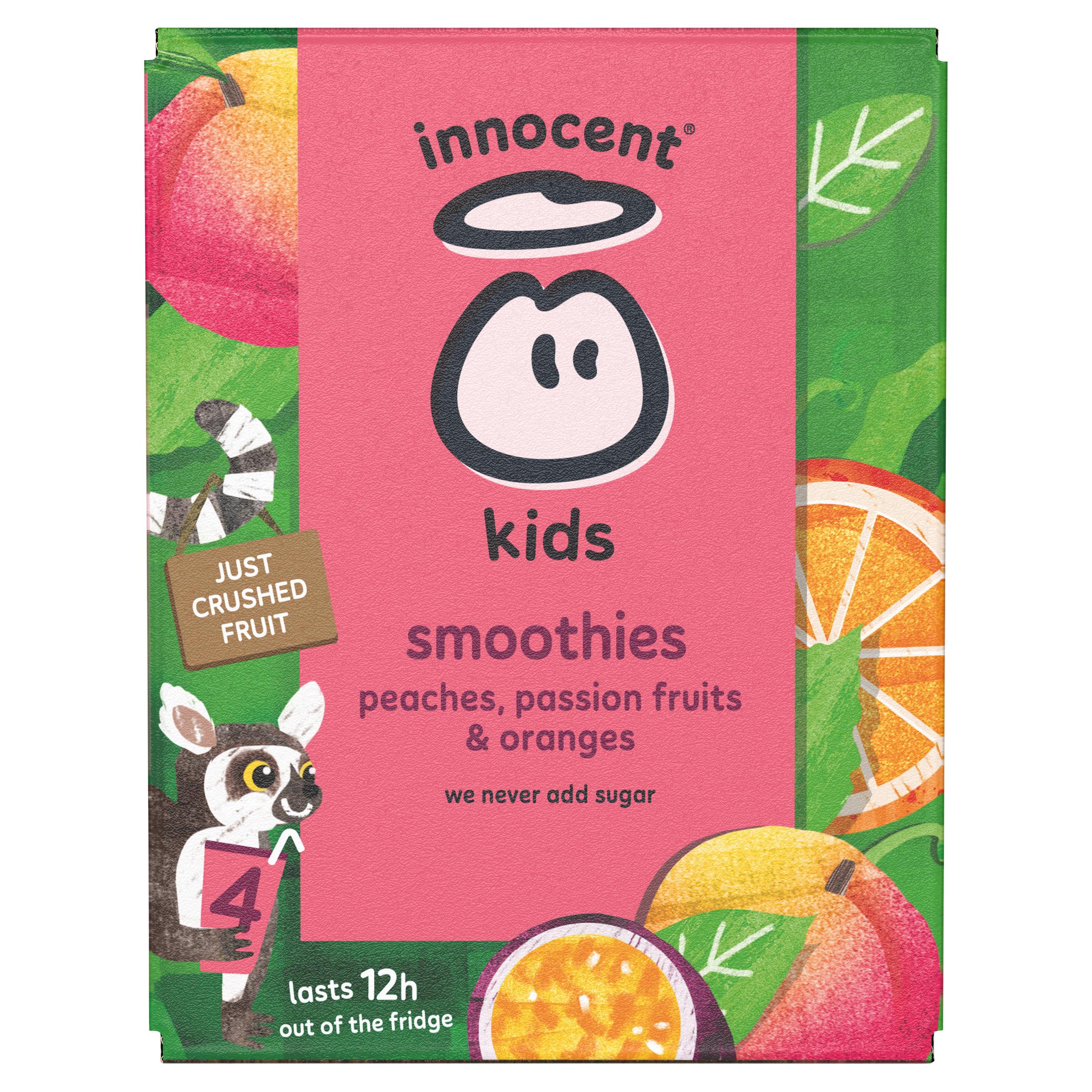 Innocent Kids peach passion fruit orange smoothie 4x150ml, imported from the UK