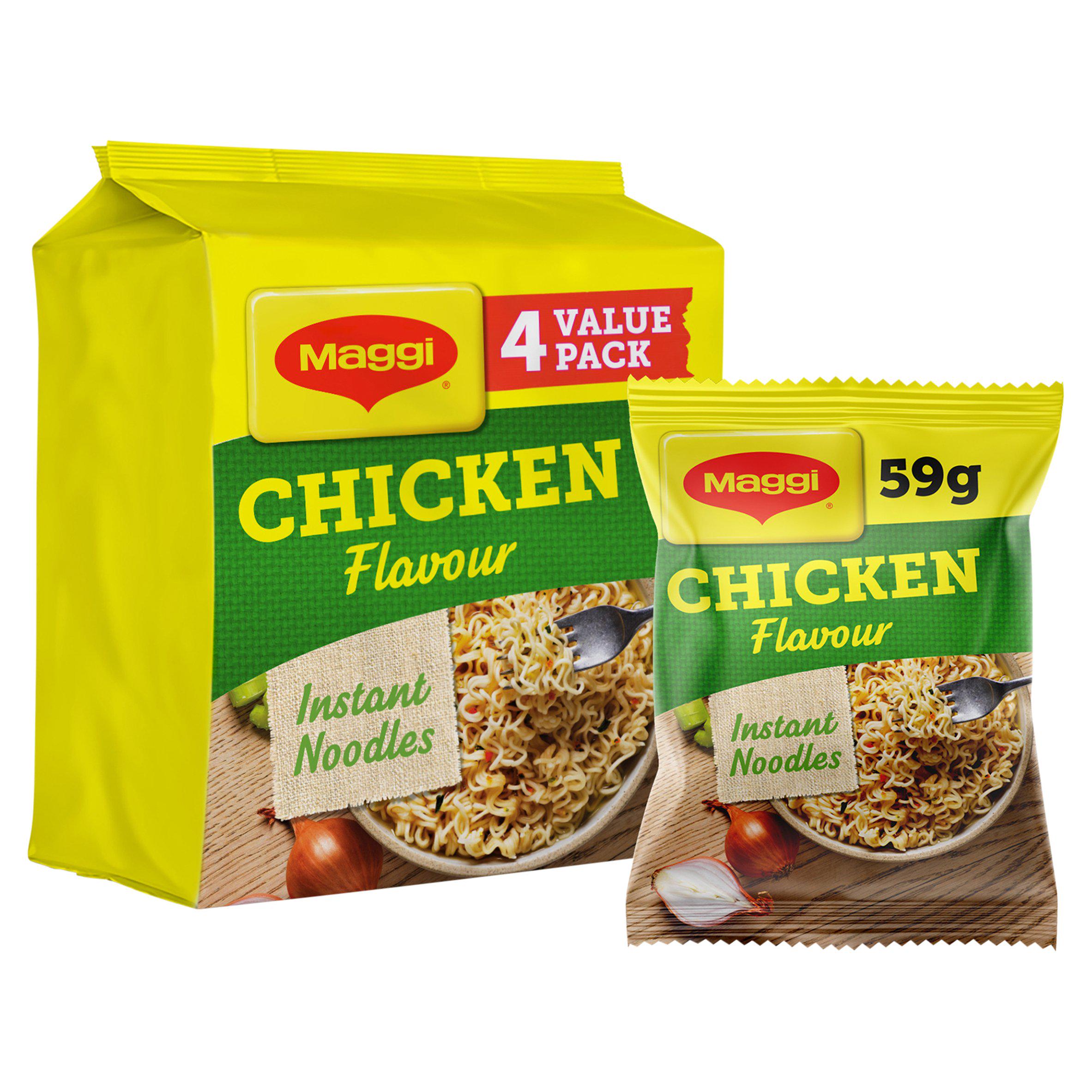 Maggi 3 Minute Instant Noodles Chicken Flavour 4x59g, imported from the UK