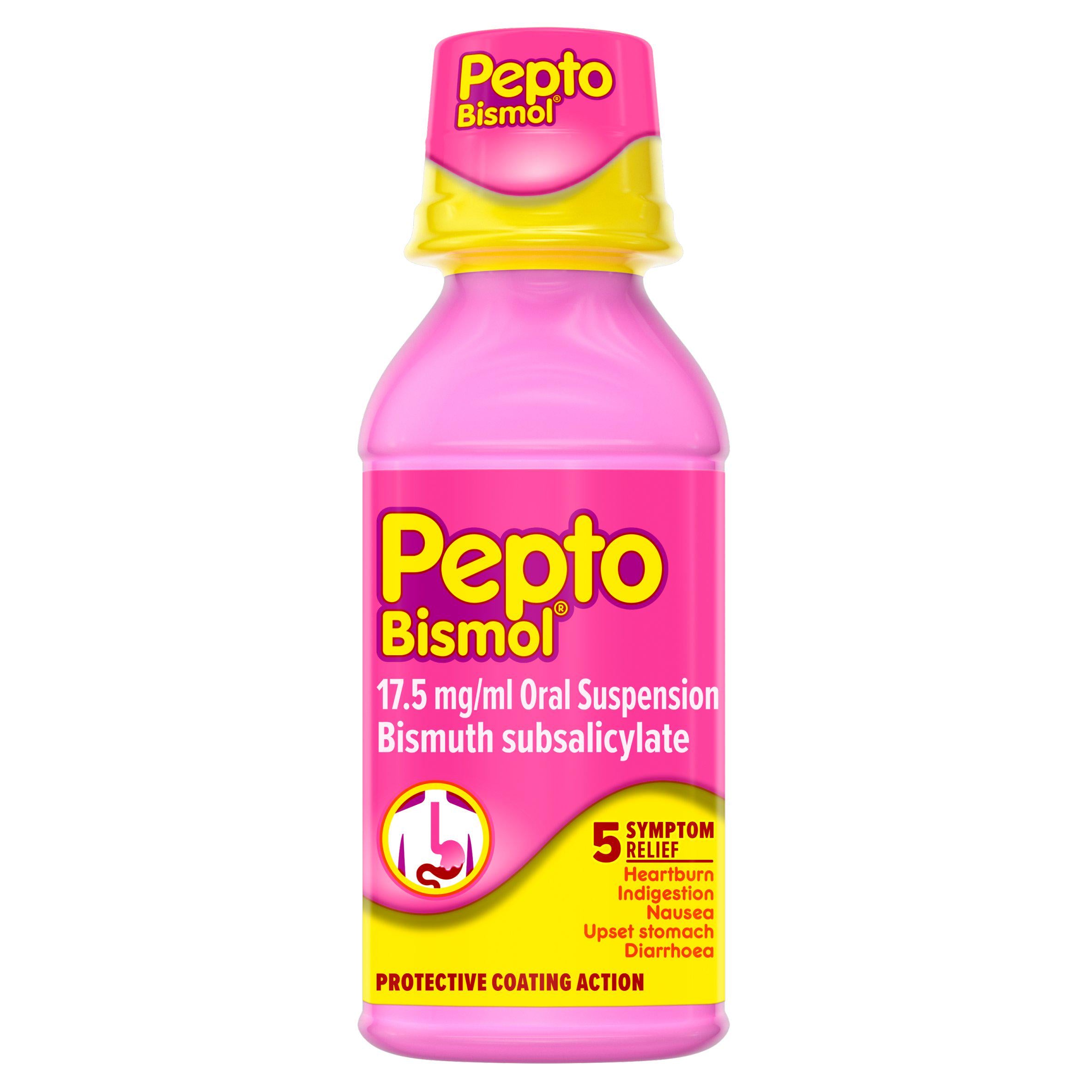 Pepto Bismol stomach relief oral suspension 240ml, imported from the UK