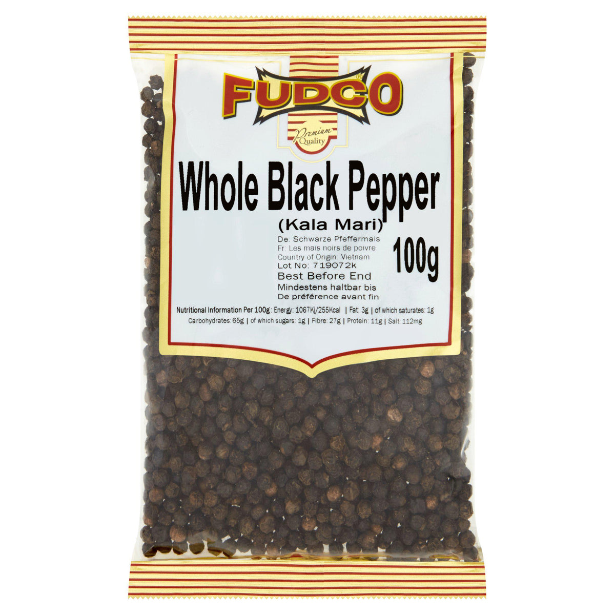 Fudco whole black pepper peppercorns 100g - British product