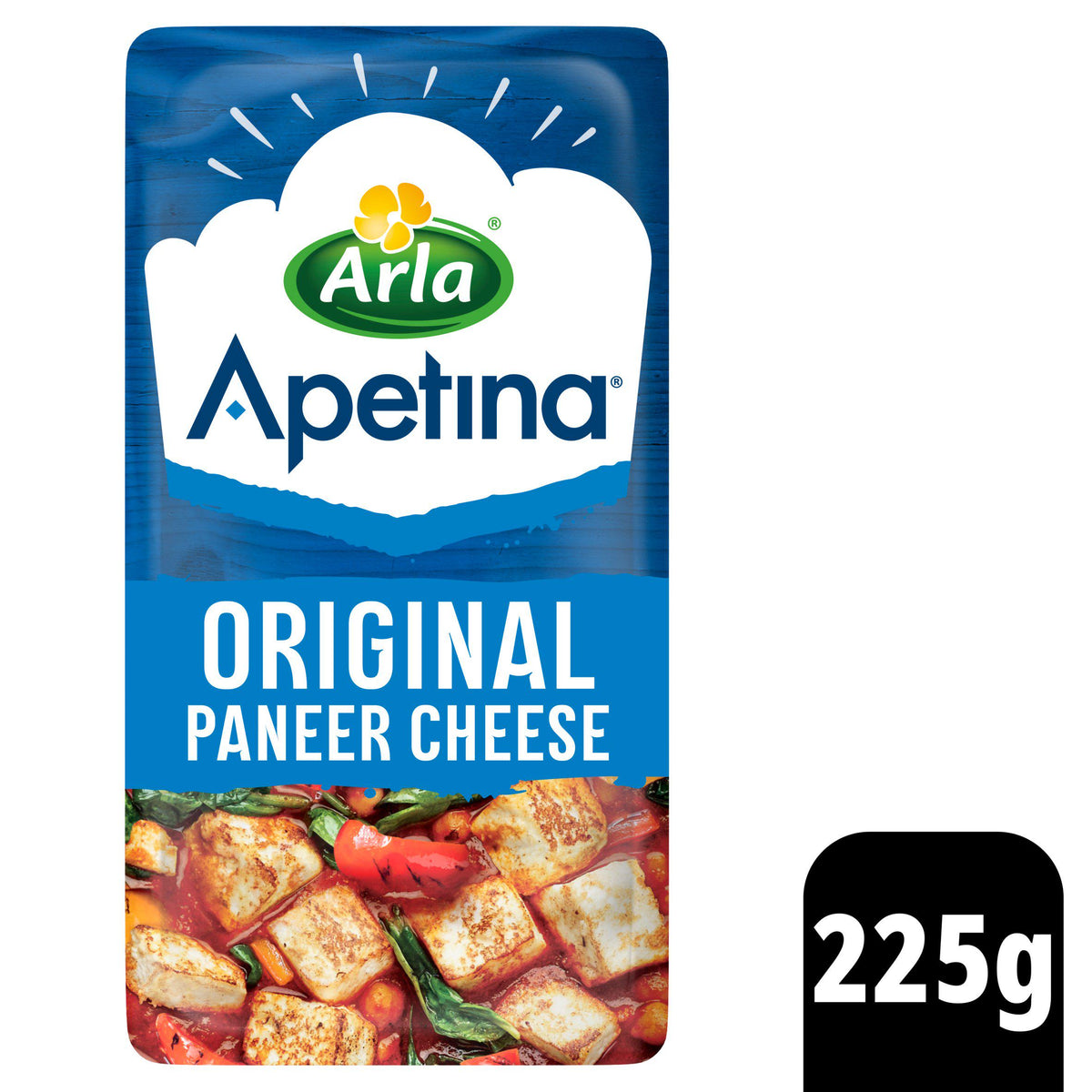 Apetina Paneer Cheese 225g, a soft fresh Indian-style cheese (British brand)