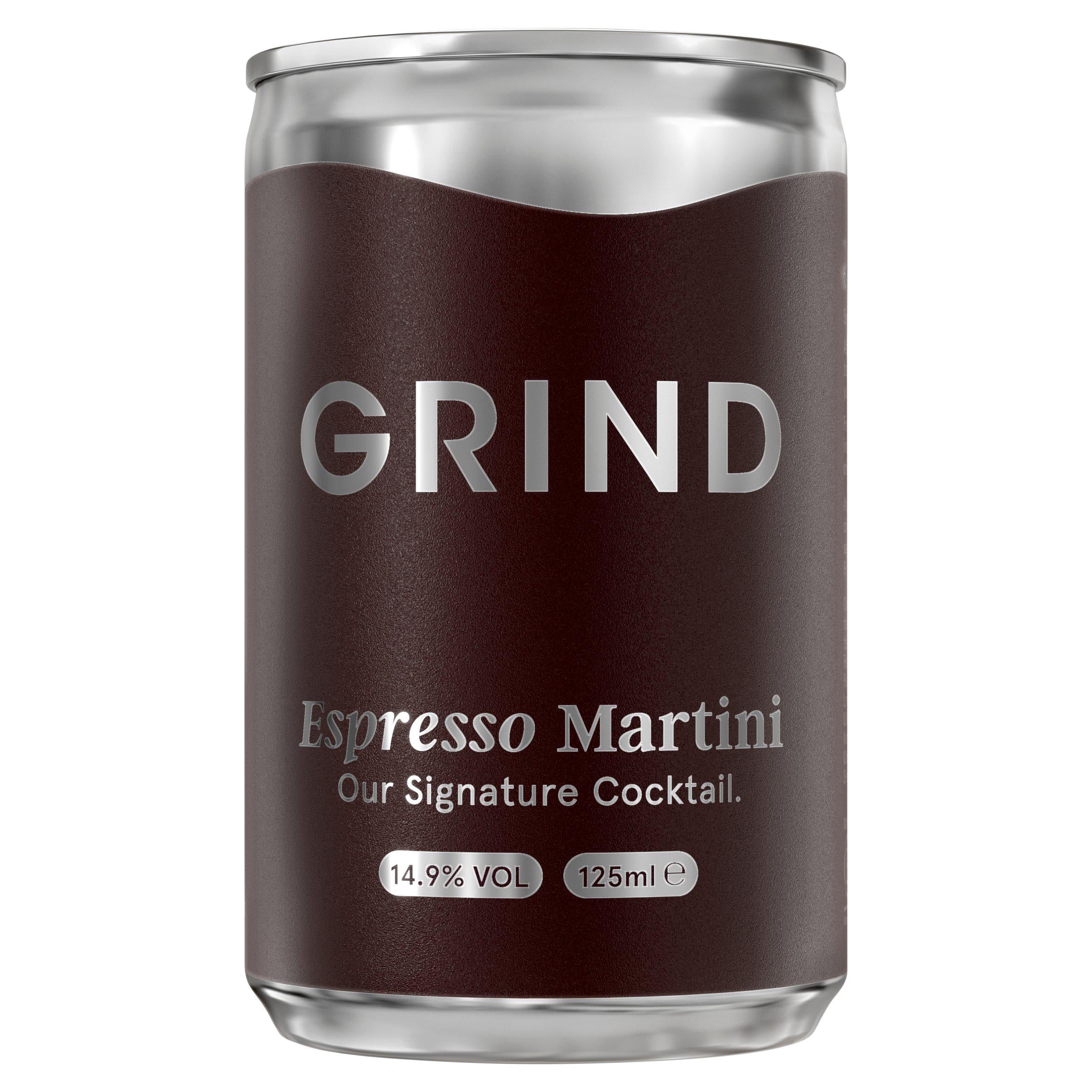 Grind espresso martini cocktail 125ml can, imported from the UK