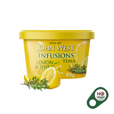 Sainsburys John West Lemon & Thyme No Drain Tuna Infusions in Extra Virgin Olive Oil 80g- Buy online at McGrocer