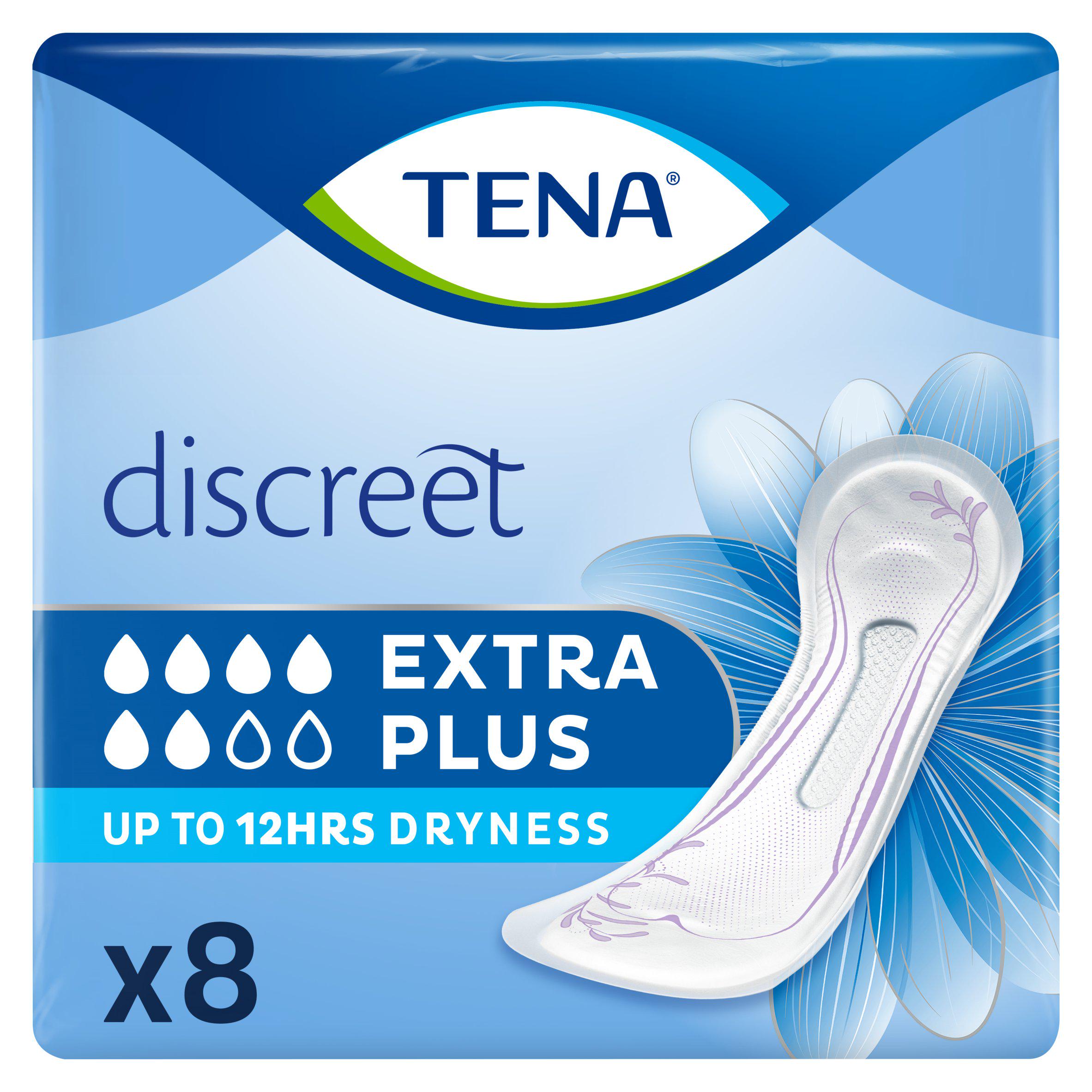 TENA incontinence pads Discreet Extra Plus x8, imported from the UK