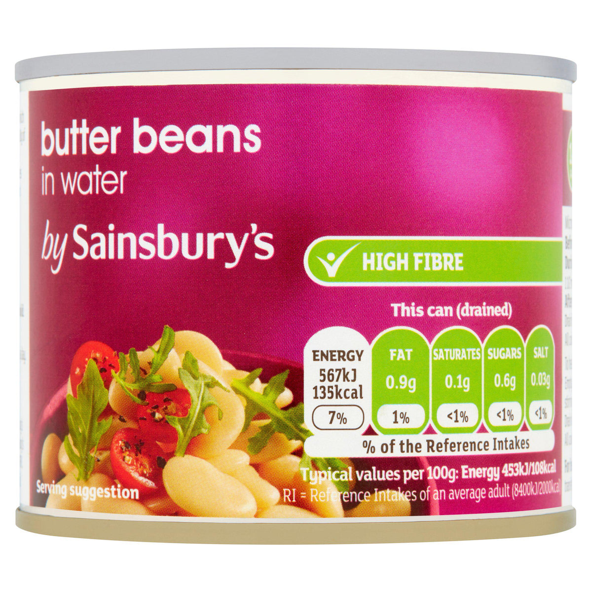 Sainsbury's butter beans in water 215g, UK version